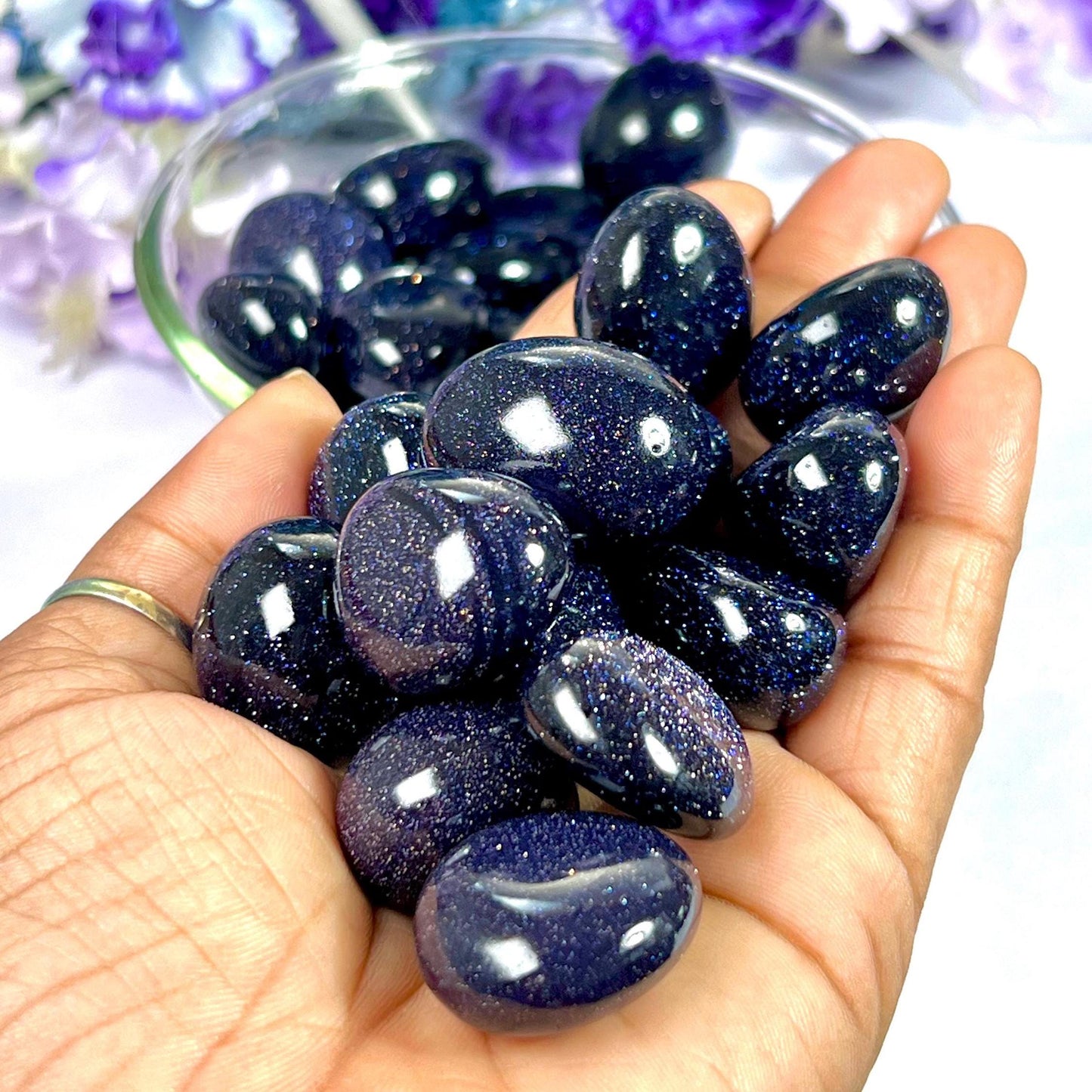 Blue Goldstone Sun Sitara Tumbled Stone - Spiritual Stone -Healing Crystals in pack sizes of 1,3,5, and 10 Pieces Quality AAAAA +++++