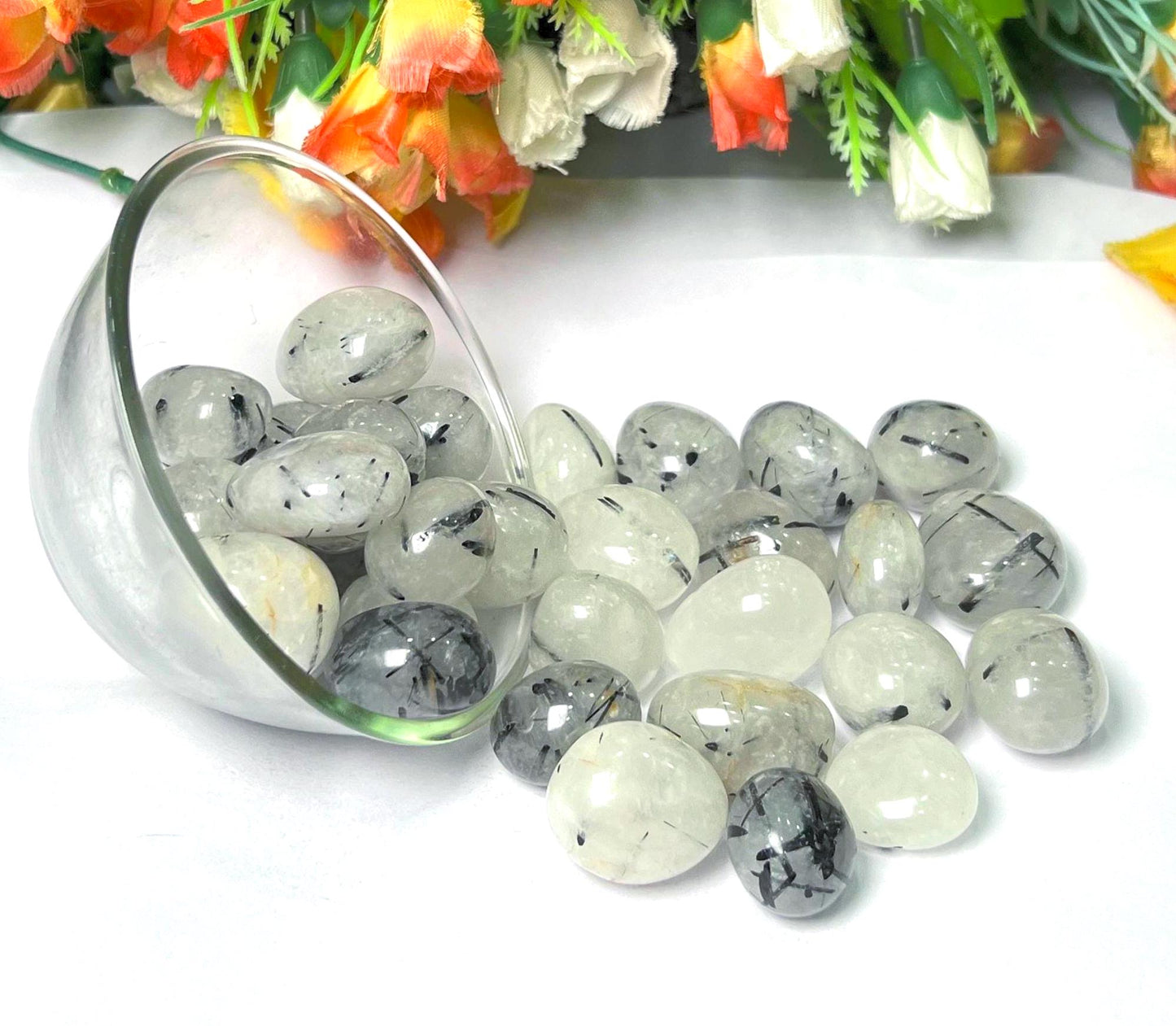 Tourmalated Quartz Stone Tumbled Stone - Spiritual Stone -Healing Crystals in pack sizes of 1,3,5, and 10 Pieces Quality AAAAA +++++