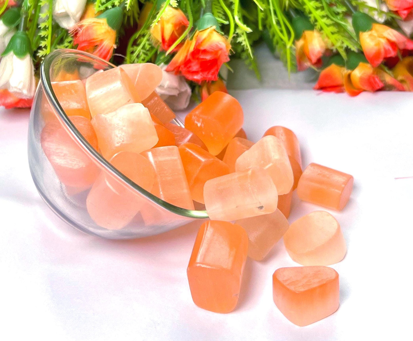Orange Selenite Stone Tumbled Stone - Spiritual Stone -Healing Crystals in pack sizes of 1,3,5, and 10 Pieces Quality AAAAA +++++