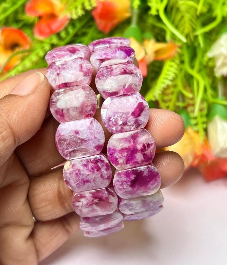 15 MM Star lepidolite Stone Bracelet l Stretchable Bracelet AAAAA +++++