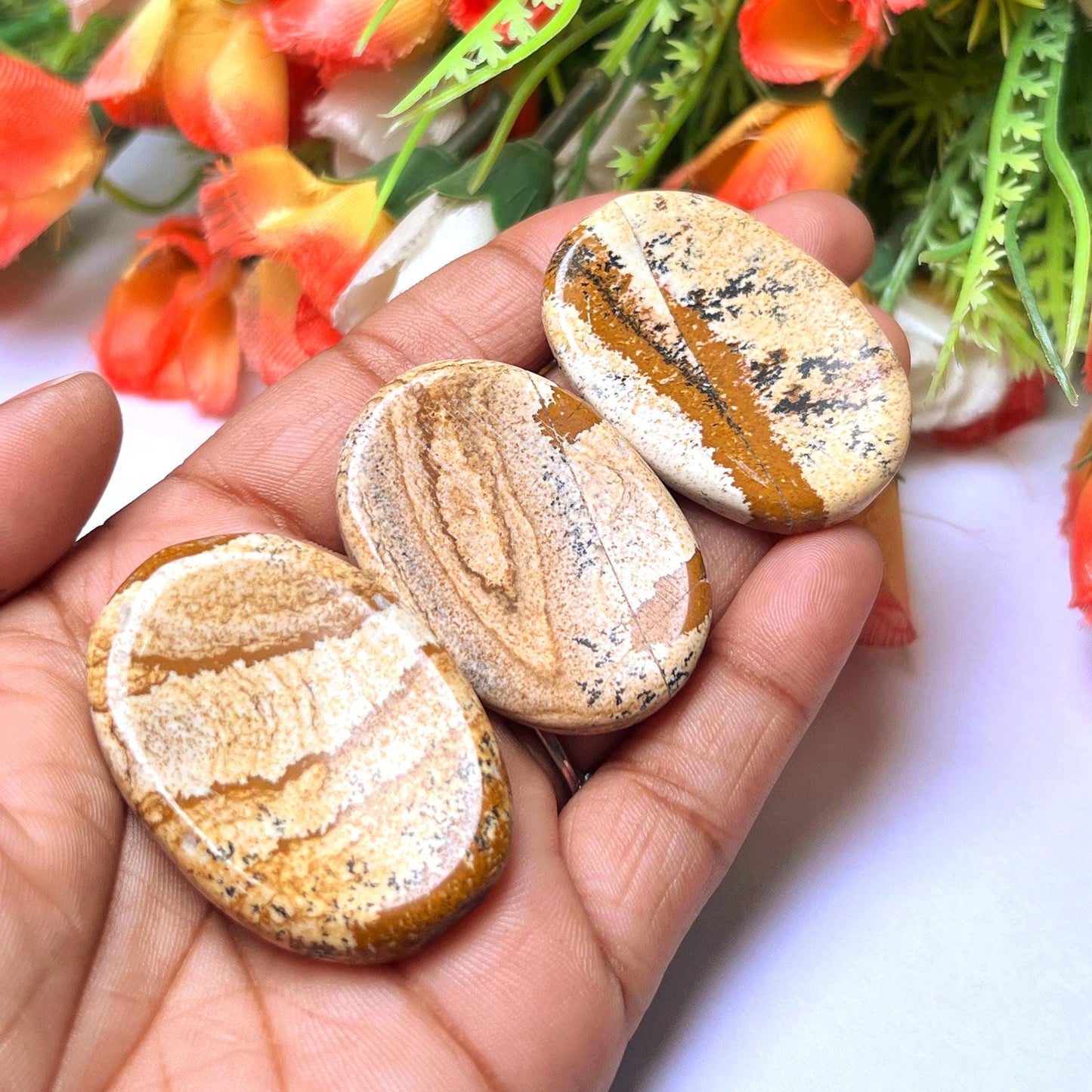 Picture Jasper Stone Worry Stone – Crystal Worry Stone – Pocket Stone – Healing Crystal - 4cmx3cm Thumb Stone One (1) Piece