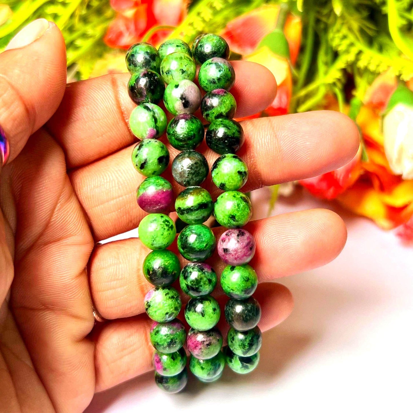 African Ruby Zoisite Stone Bracelet l Stretchable Bracelet l Unisex Bracelet l 8 MM Bracelet