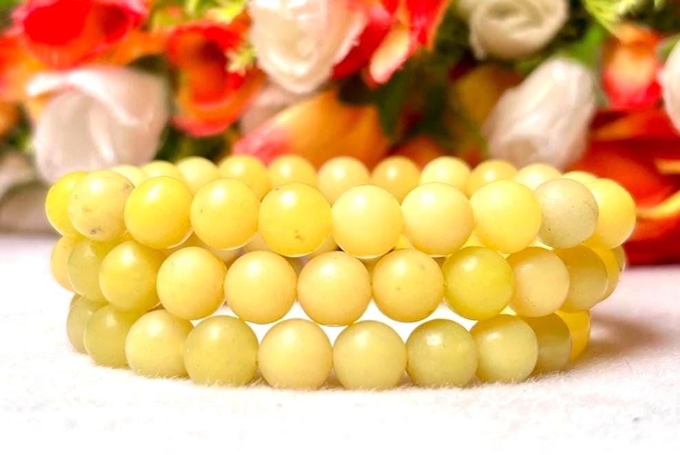 Yellow Lizardite Stone Bracelet l Stretchable Bracelet l Unisex Bracelet l 8 MM Bracelet