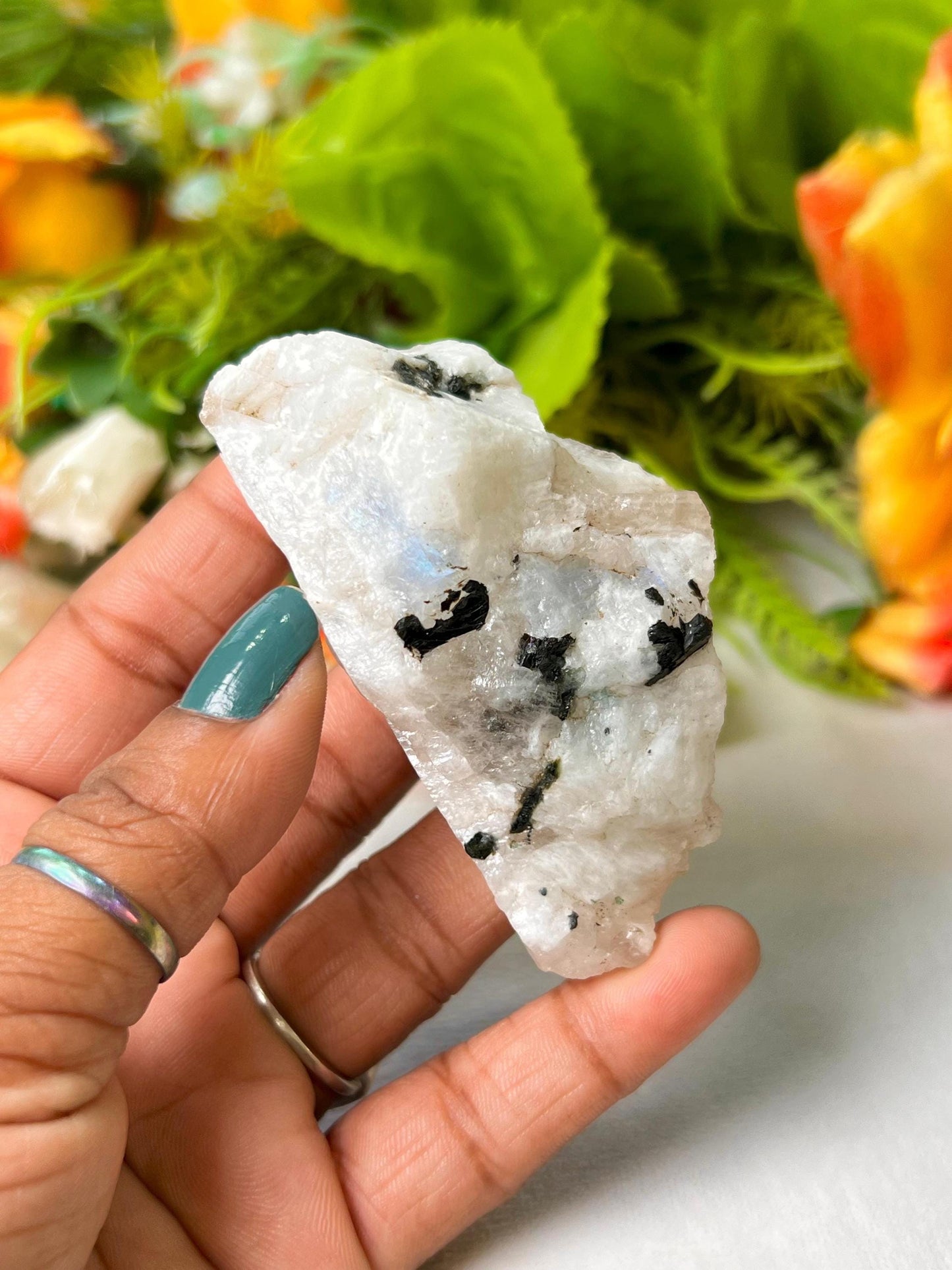 Premium White Rainbow Moonstone Crystal Natural Rough Stone with Beautiful Rainbow 92 Gram