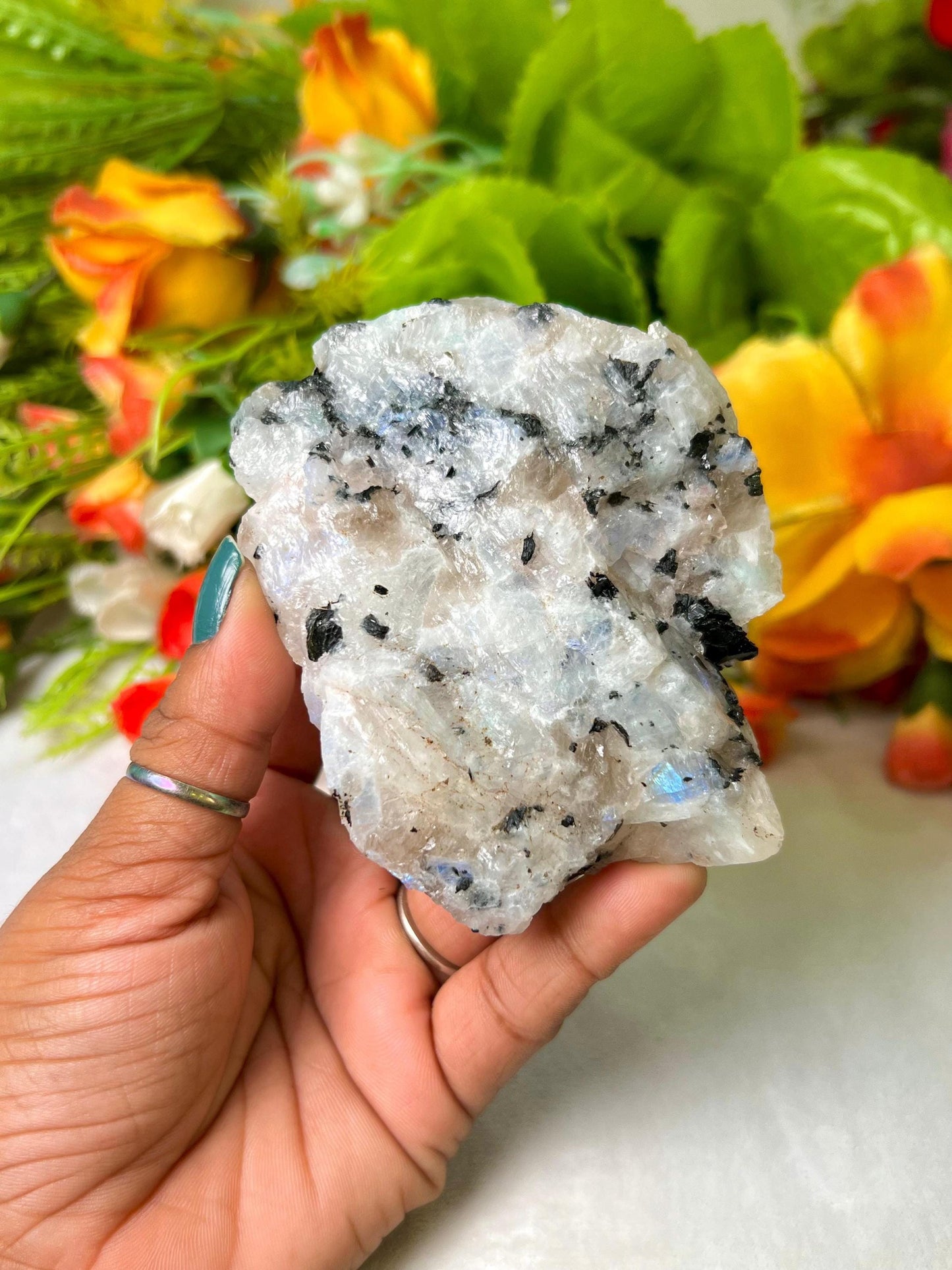 Premium White Rainbow Moonstone Crystal Natural Rough Stone with Beautiful Rainbow 198 Gram
