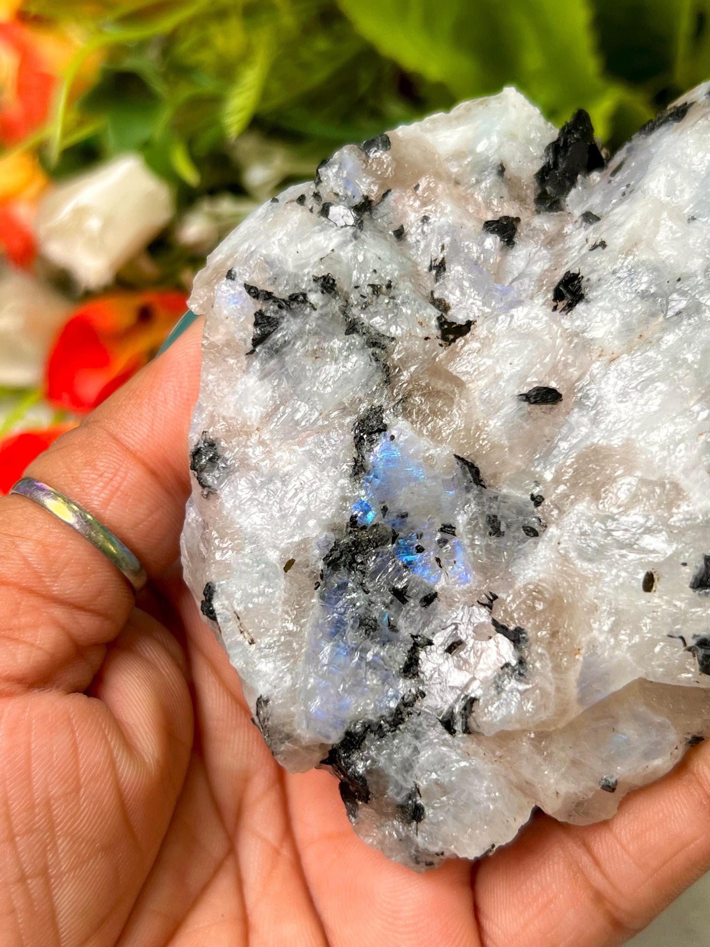 Premium White Rainbow Moonstone Crystal Natural Rough Stone with Beautiful Rainbow 198 Gram