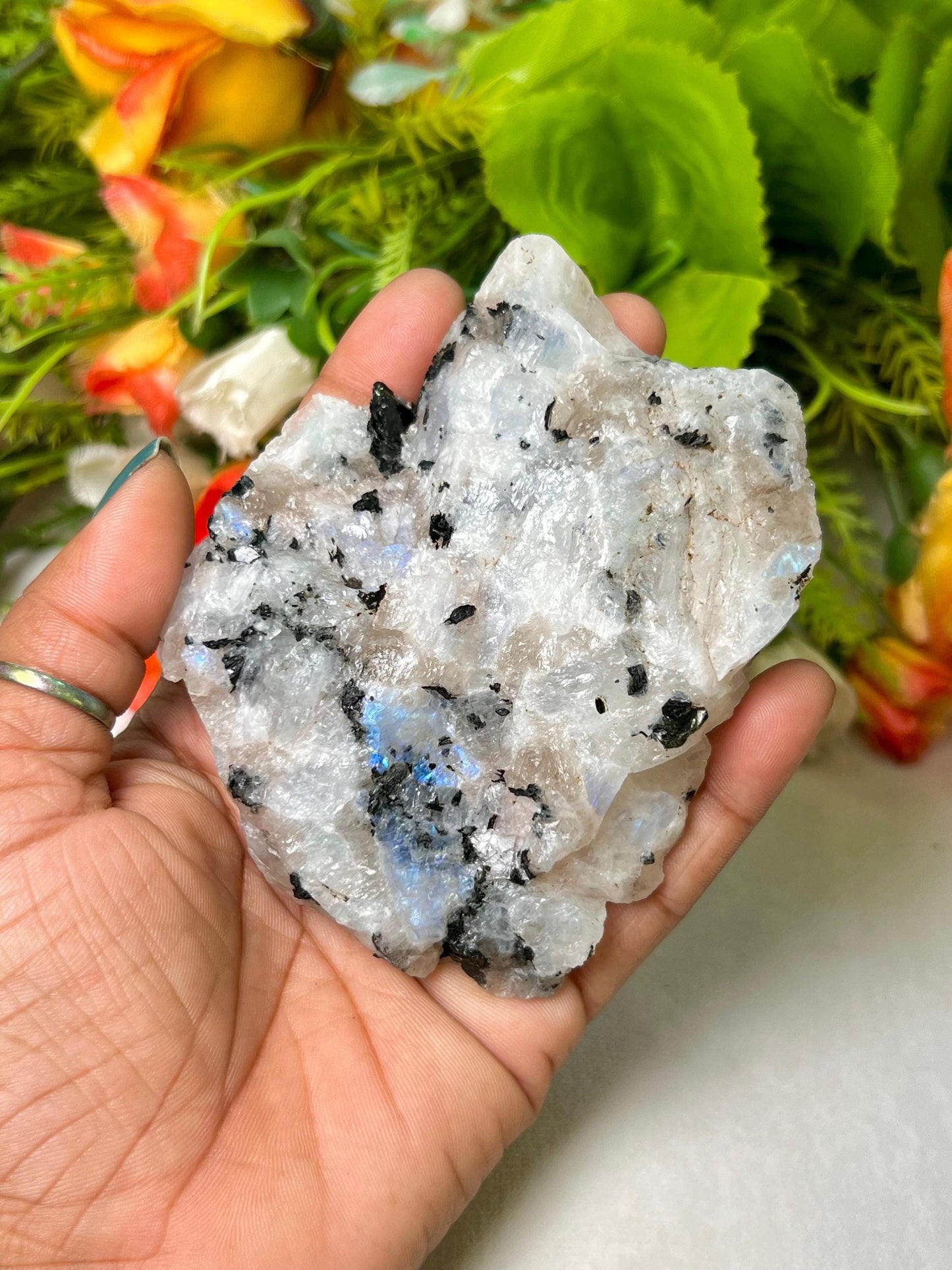 Premium White Rainbow Moonstone Crystal Natural Rough Stone with Beautiful Rainbow 198 Gram