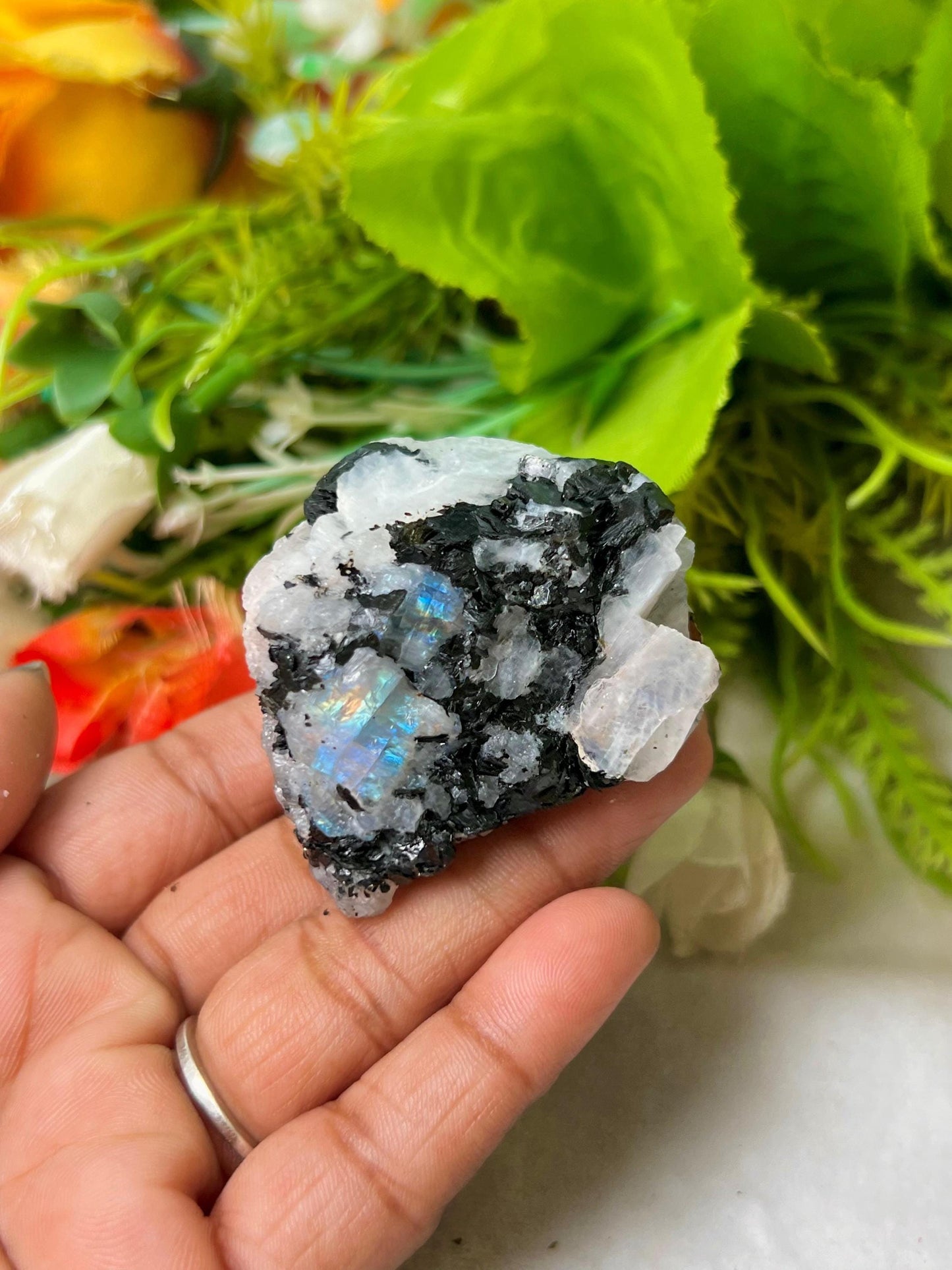 Premium White Rainbow Moonstone Crystal Natural Rough Stone with Beautiful Rainbow 198 Gram