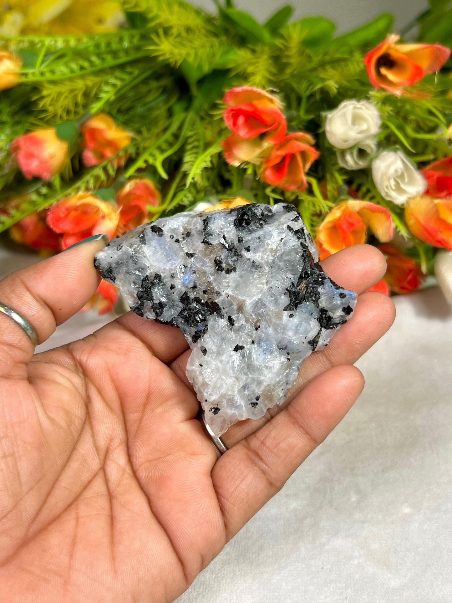 Premium White Rainbow Moonstone Crystal Natural Rough Stone with Beautiful Rainbow 69 Gram