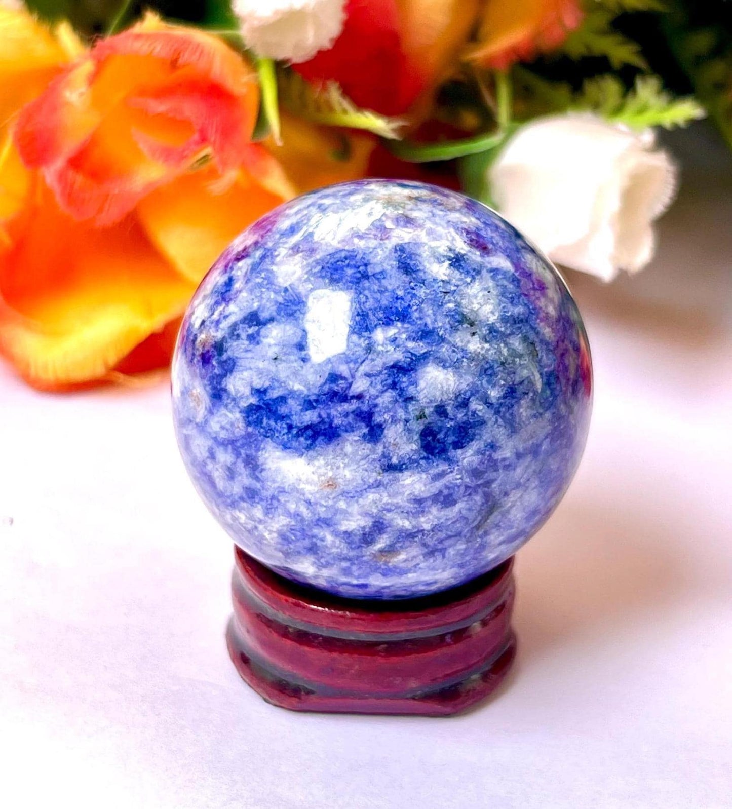 Sodalite Stone Sphere 40 MM Crystal Ball Orb Pocket Stone Meditation Space Crystal Grid With wooden Stand