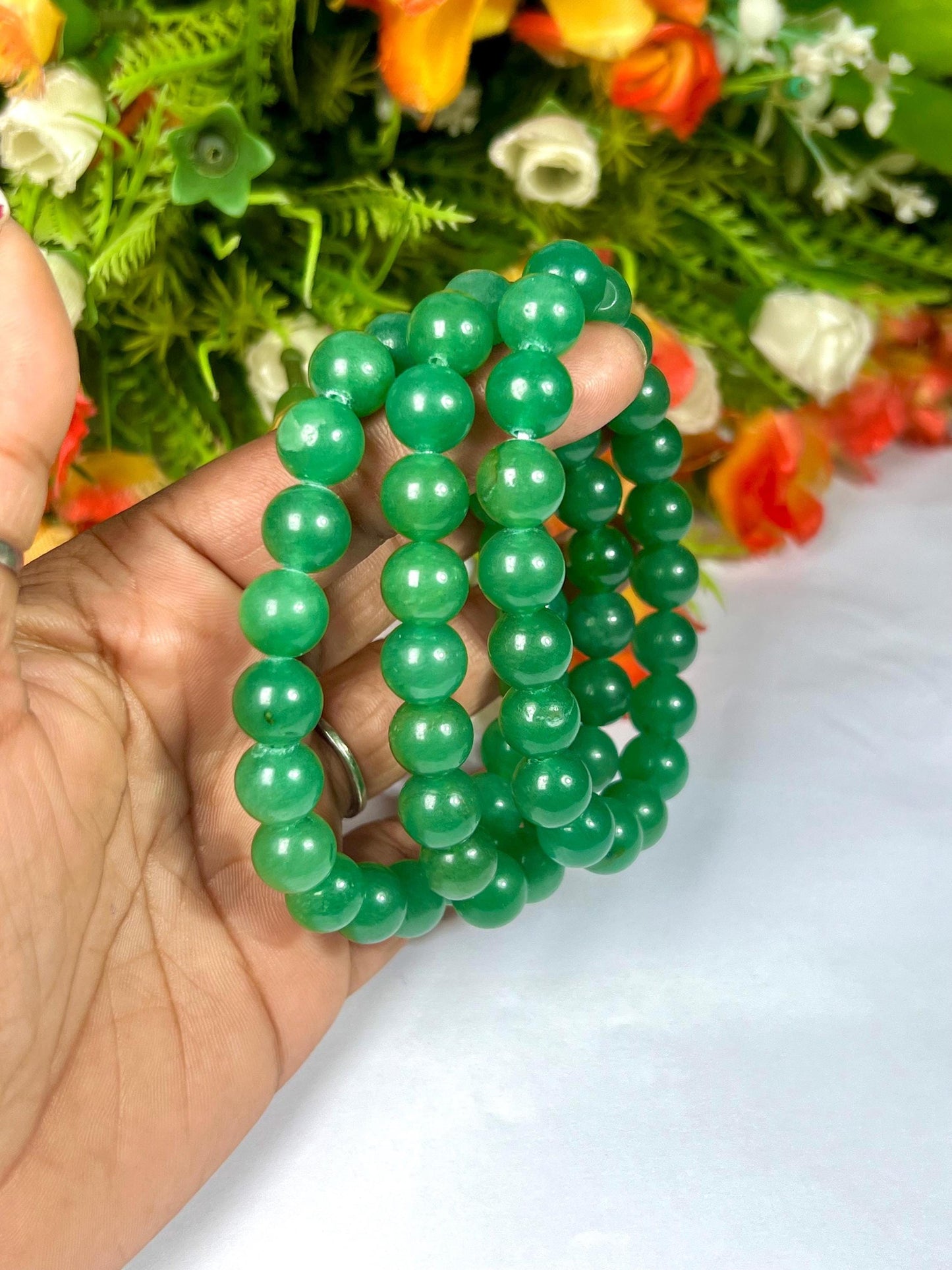 10 MM Green Jade Stone Bracelet l Stretchable Bracelet l Unisex Bracelet