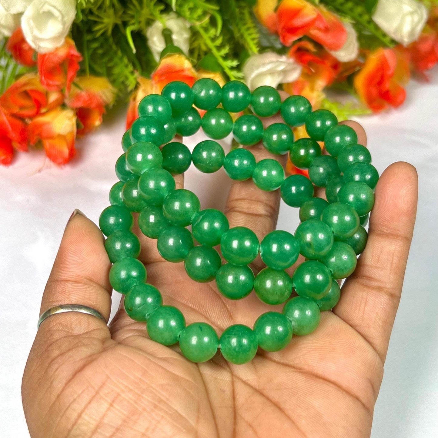 10 MM Green Jade Stone Bracelet l Stretchable Bracelet l Unisex Bracelet