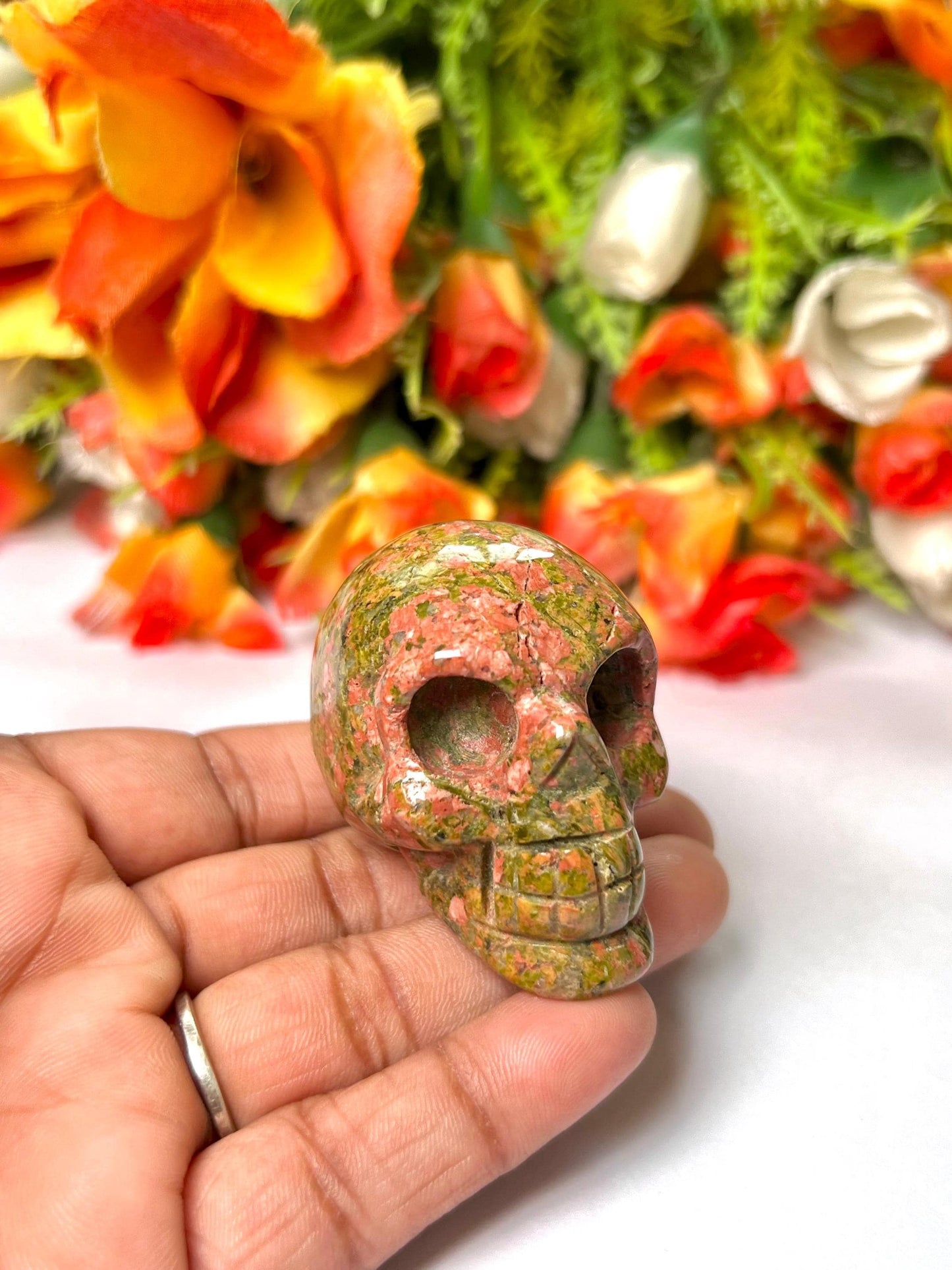 Unakite Crystal Stone Skull 2 Inch Feng Shui Vastu , Home & Office Décor, Housewarming Gift