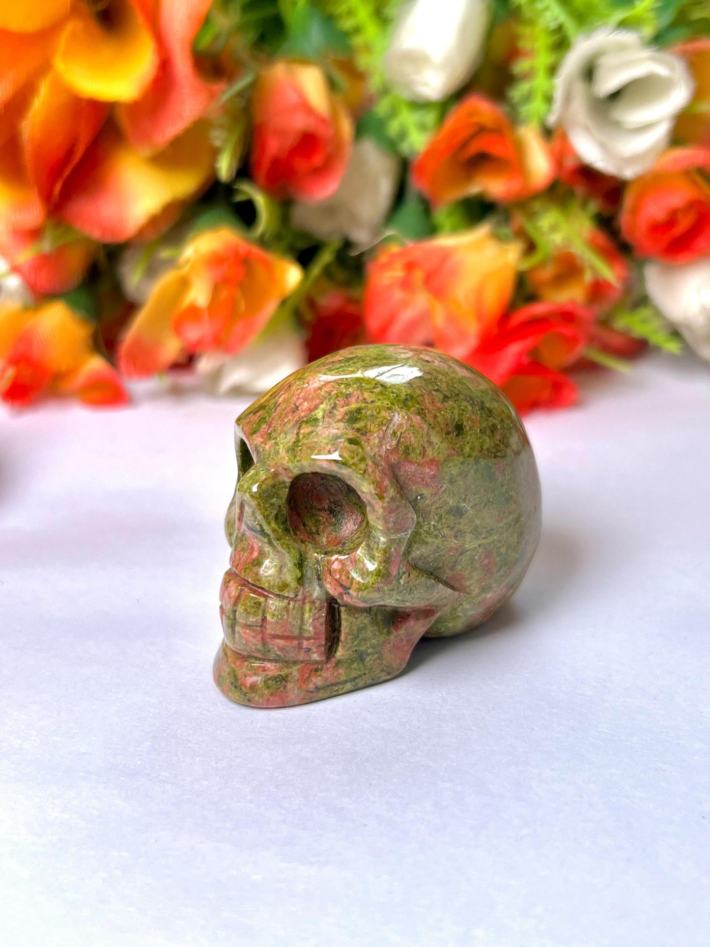 Unakite Crystal Stone Skull 2 Inch Feng Shui Vastu , Home & Office Décor, Housewarming Gift