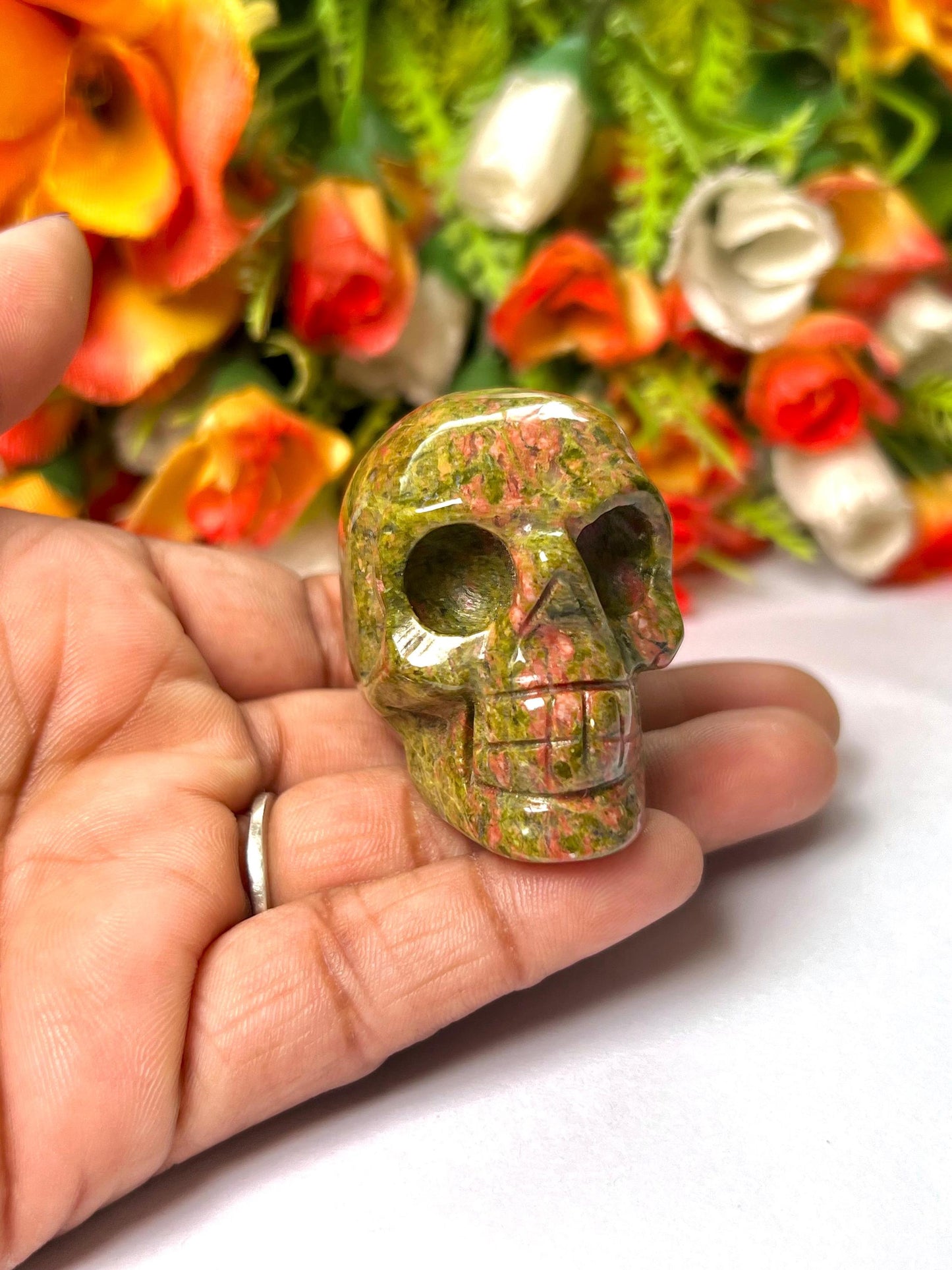 Unakite Crystal Stone Skull 2 Inch Feng Shui Vastu , Home & Office Décor, Housewarming Gift