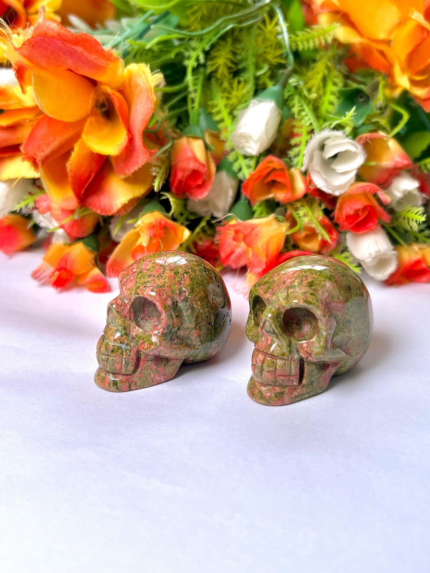 Unakite Crystal Stone Skull 2 Inch Feng Shui Vastu , Home & Office Décor, Housewarming Gift