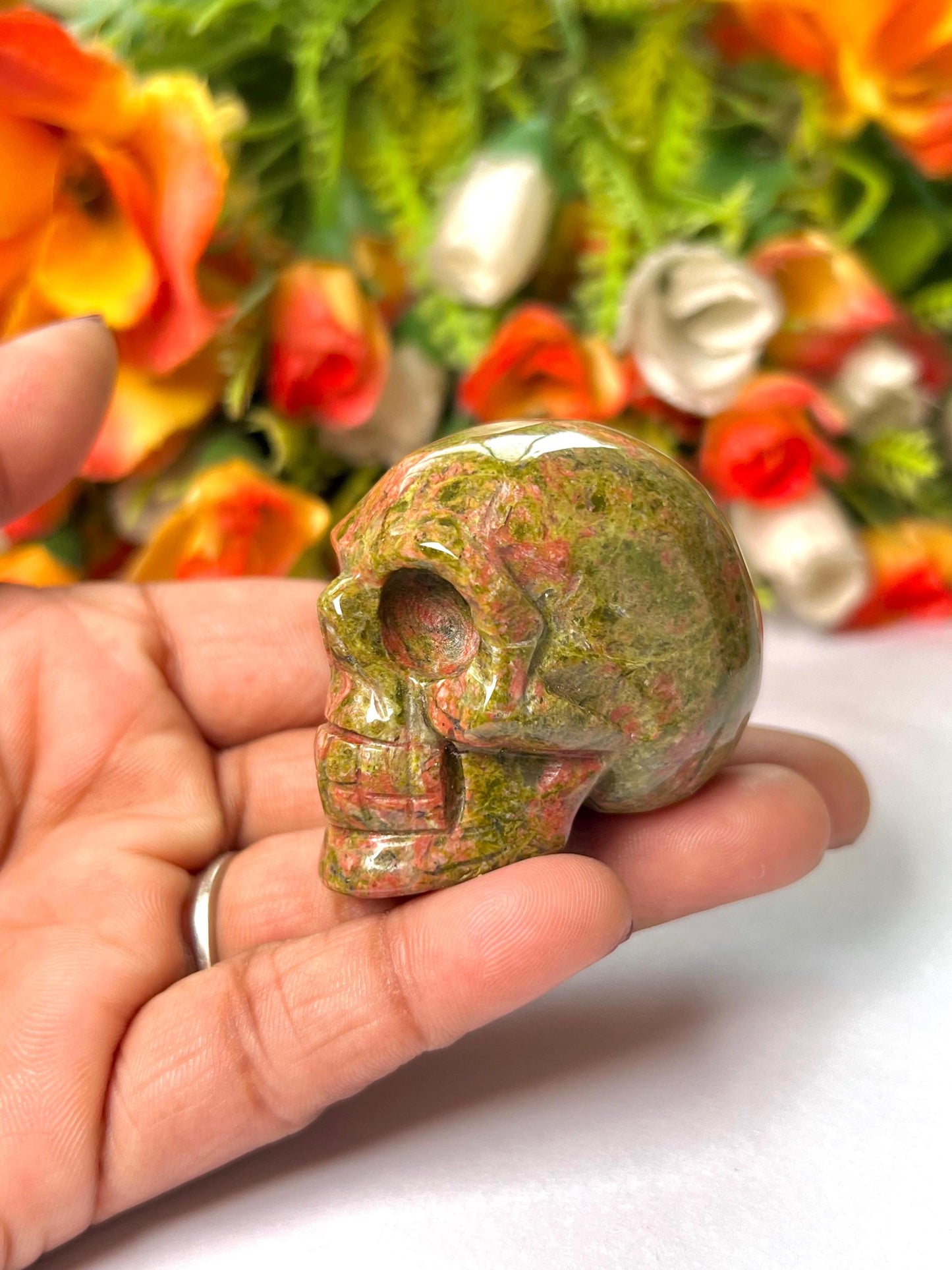 Unakite Crystal Stone Skull 2 Inch Feng Shui Vastu , Home & Office Décor, Housewarming Gift