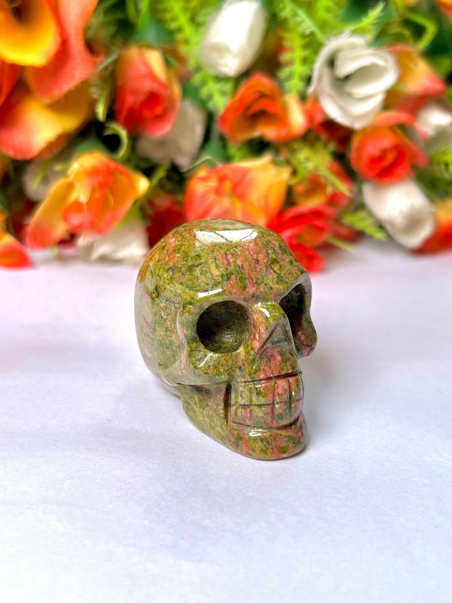 Unakite Crystal Stone Skull 2 Inch Feng Shui Vastu , Home & Office Décor, Housewarming Gift