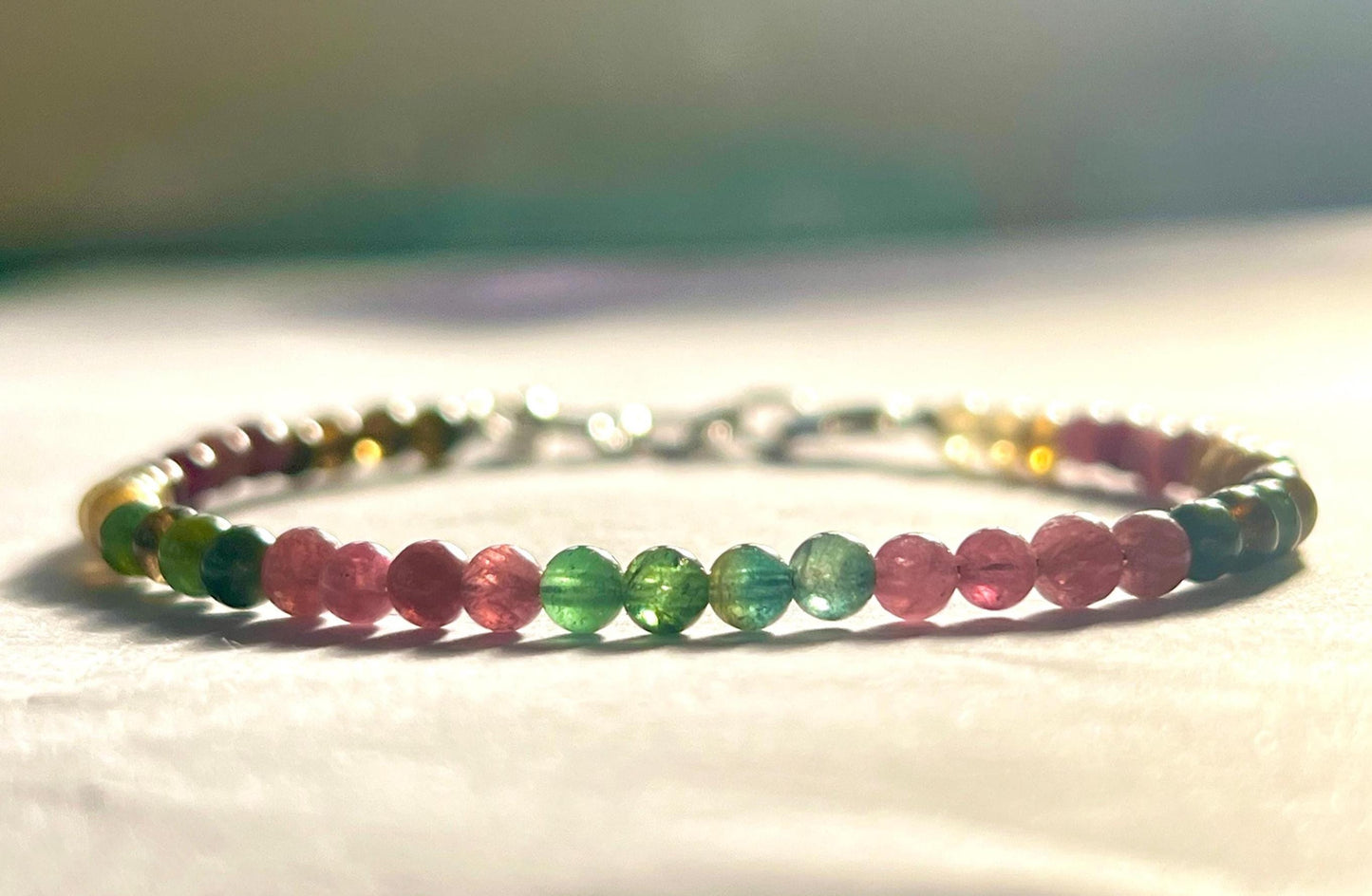 4 MM Watermelon Tourmaline Stone Bracelet l Stretchable Bracelet l Unisex Bracelet