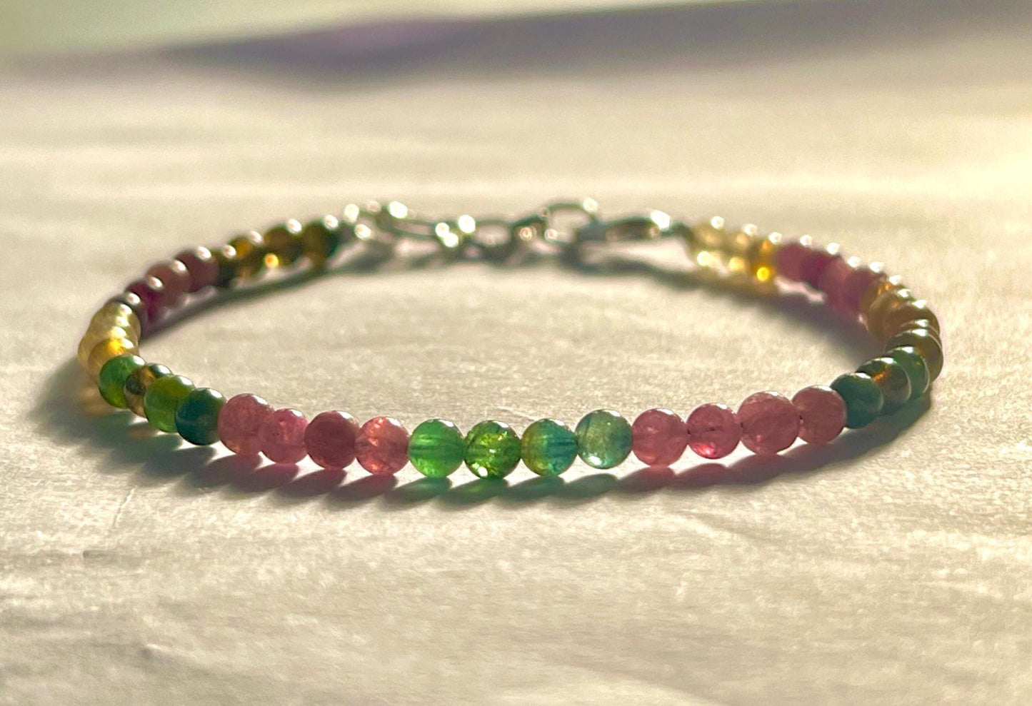 4 MM Watermelon Tourmaline Stone Bracelet l Stretchable Bracelet l Unisex Bracelet