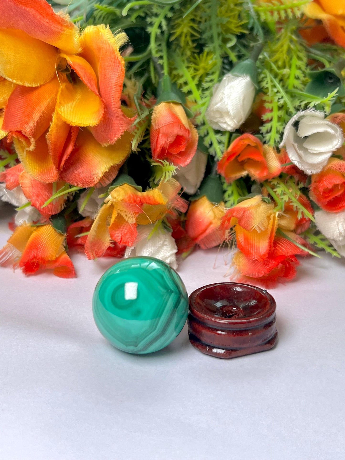 Malachite Stone Sphere 51 Gram Crystal Ball Orb Pocket Stone Meditation Space Crystal Grid With wooden Stand