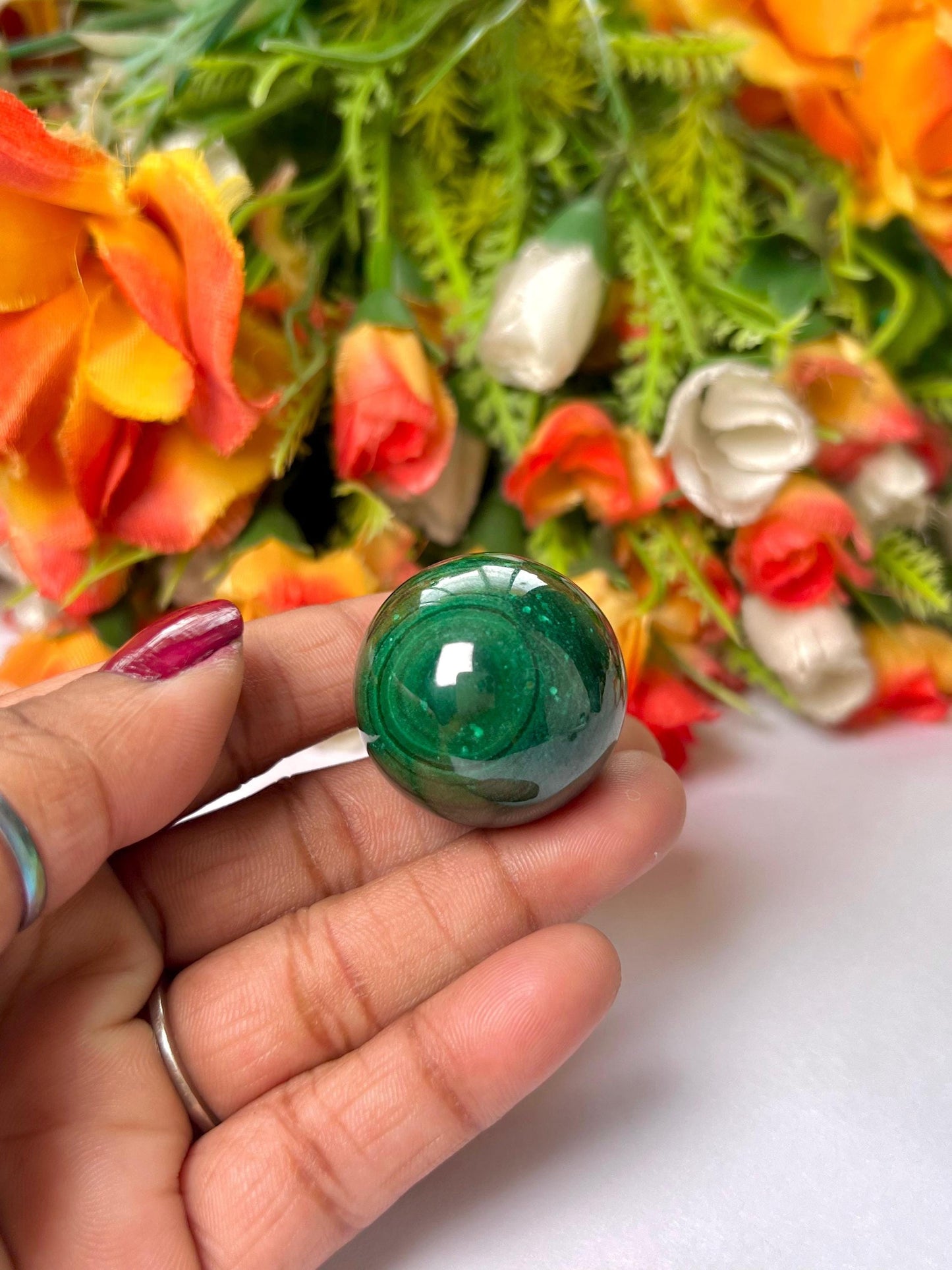 Malachite Stone Sphere 52 Gram Crystal Ball Orb Pocket Stone Meditation Space Crystal Grid With wooden Stand