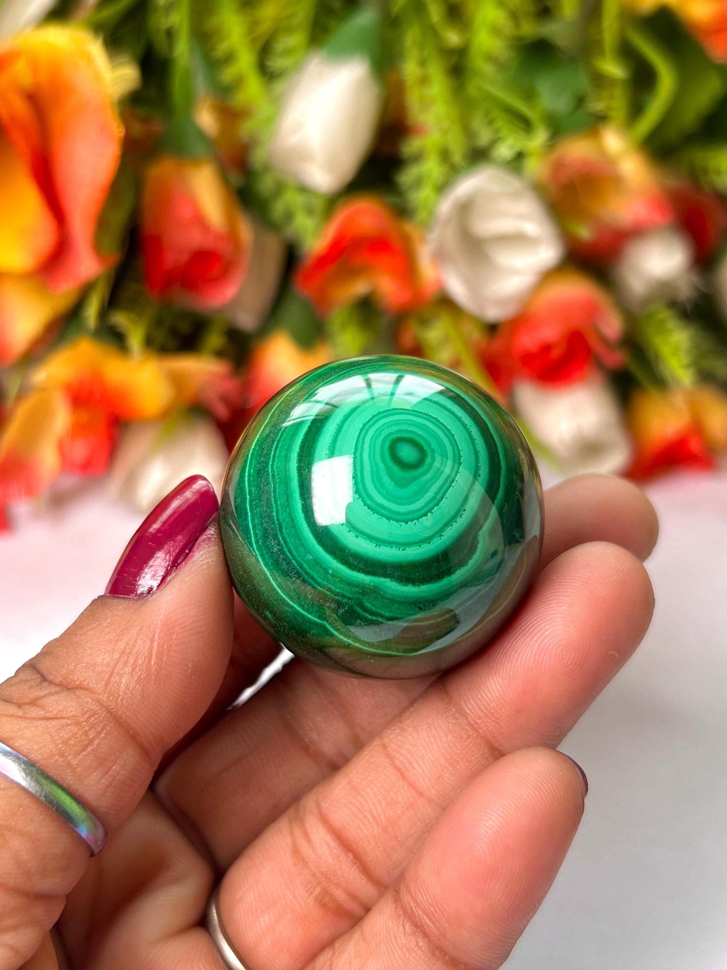 Malachite Stone Sphere 86 Gram Crystal Ball Orb Pocket Stone Meditation Space Crystal Grid With wooden Stand