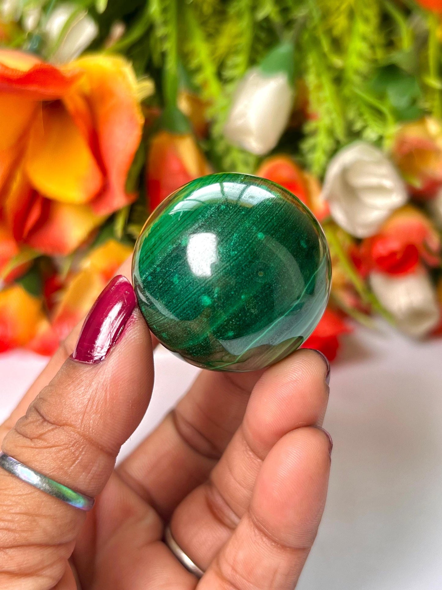Malachite Stone Sphere 86 Gram Crystal Ball Orb Pocket Stone Meditation Space Crystal Grid With wooden Stand
