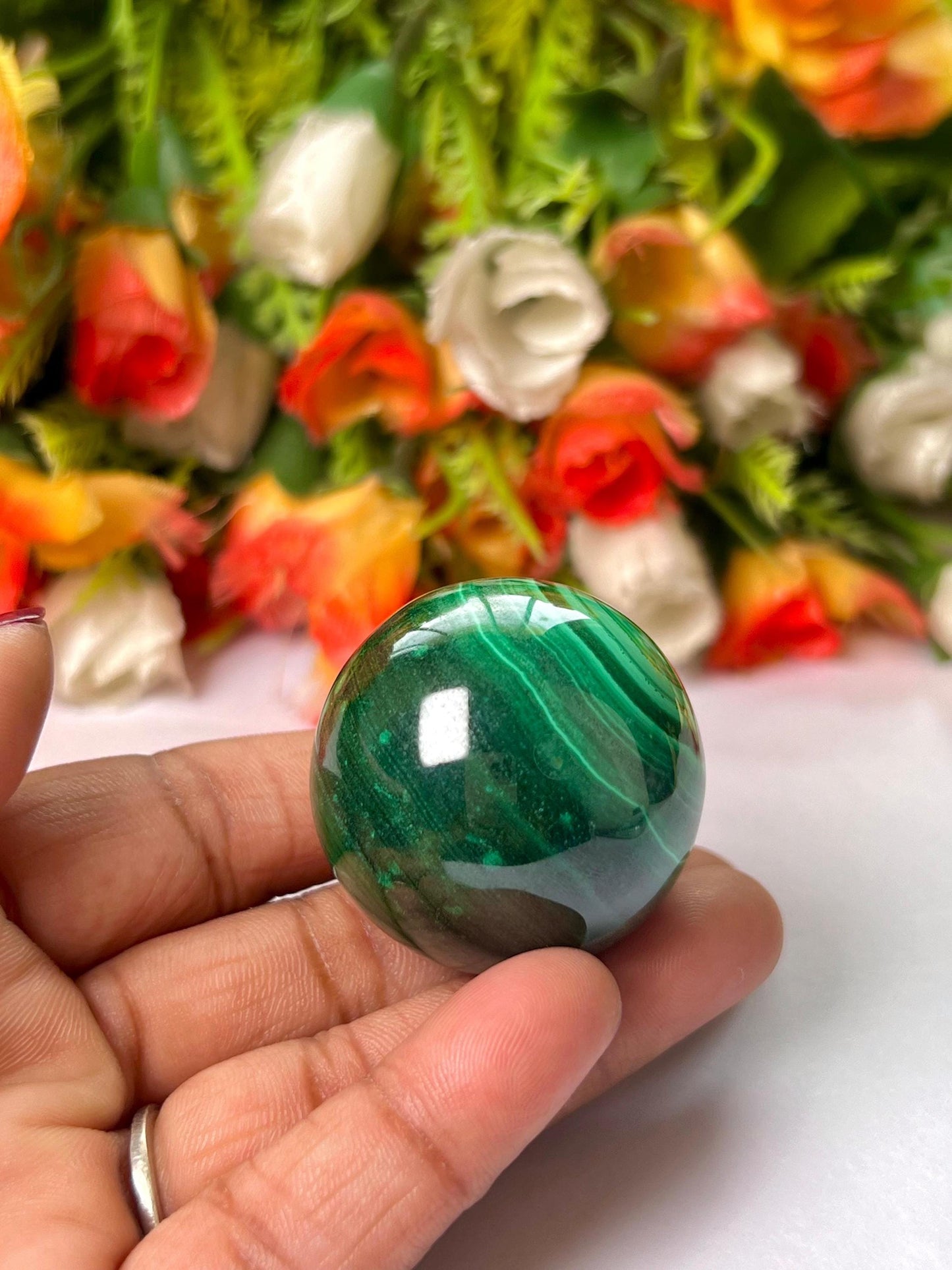 Malachite Stone Sphere 86 Gram Crystal Ball Orb Pocket Stone Meditation Space Crystal Grid With wooden Stand