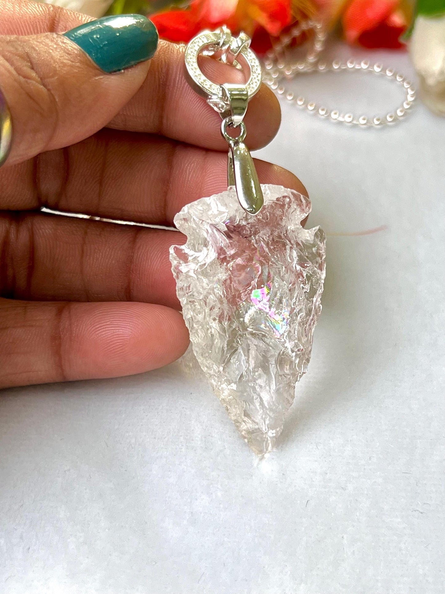 Satyaloka Azeztulite Stone Crystal Arrowhead Necklace for Women Silver Chain Necklace, Crystal Jewelry, Mothers Day Gift (Free Velvet Pouch)