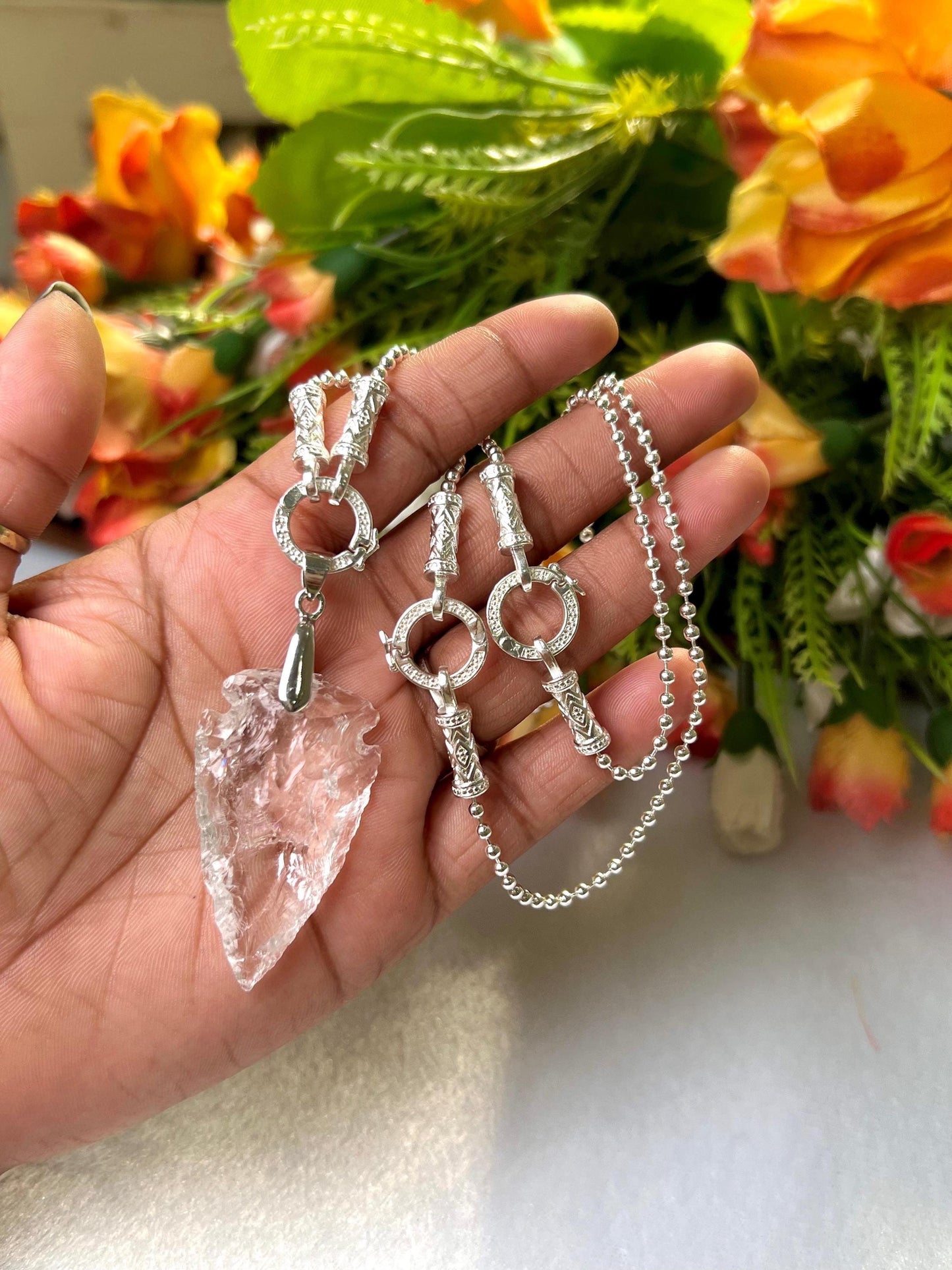 Satyaloka Azeztulite Stone Crystal Arrowhead Necklace for Women Silver Chain Necklace, Crystal Jewelry, Mothers Day Gift (Free Velvet Pouch)