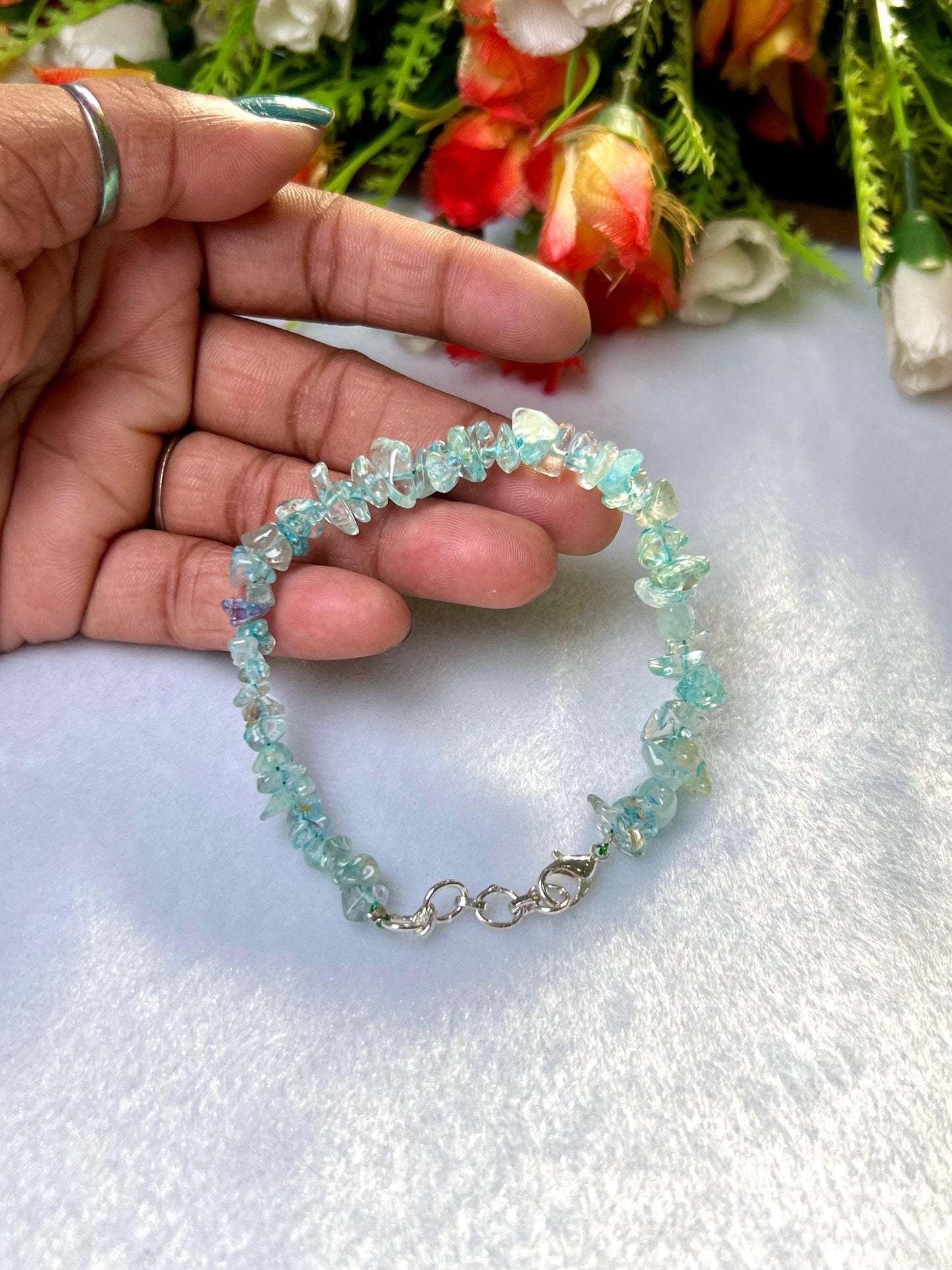 Blue Neon Apatite Stone Bracelet l Adjustable Bracelet l Unisex Bracelet