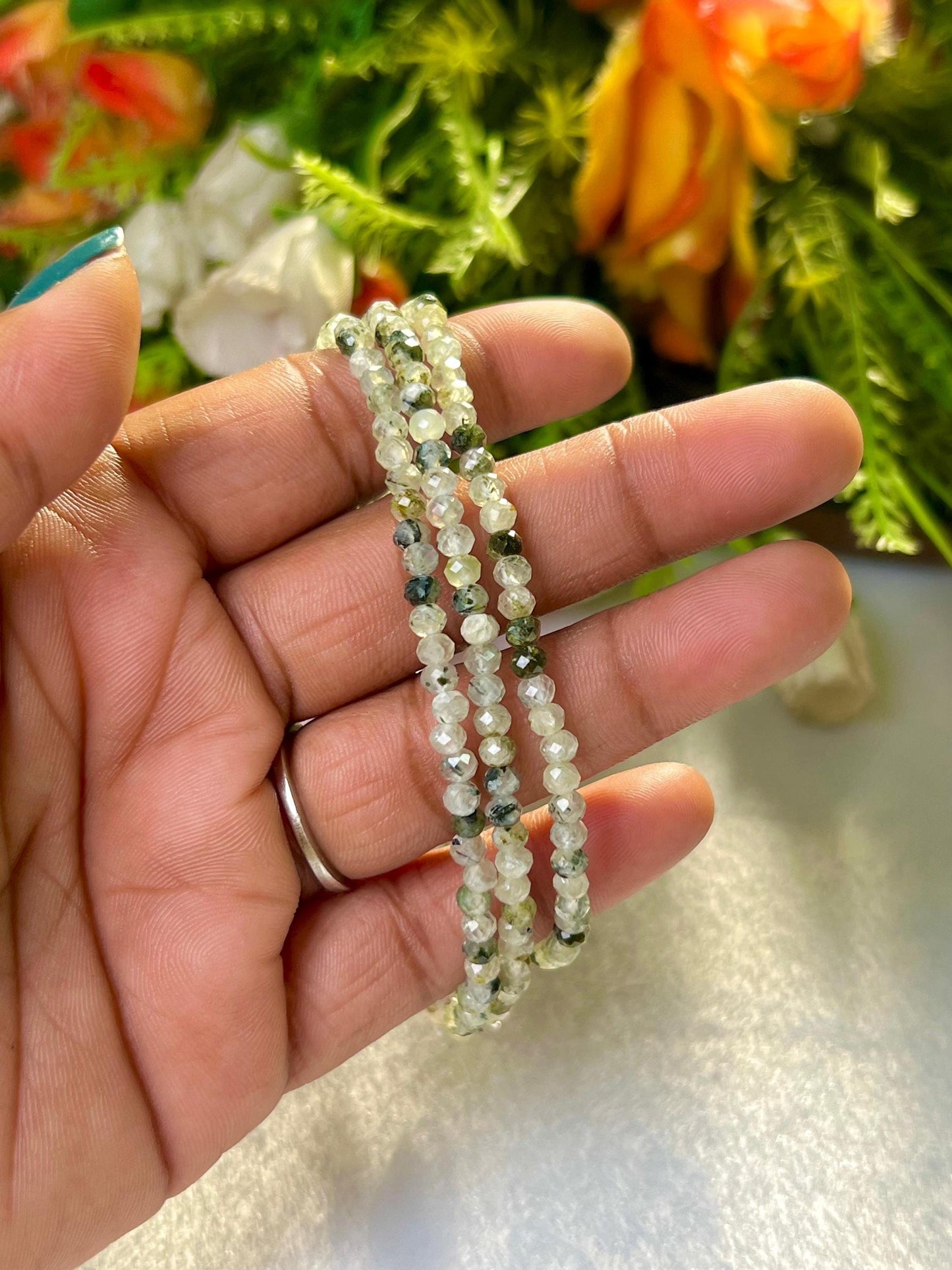 2 MM Prehnite Stone Bracelet l Stretchable Bracelet l Unisex Bracelet