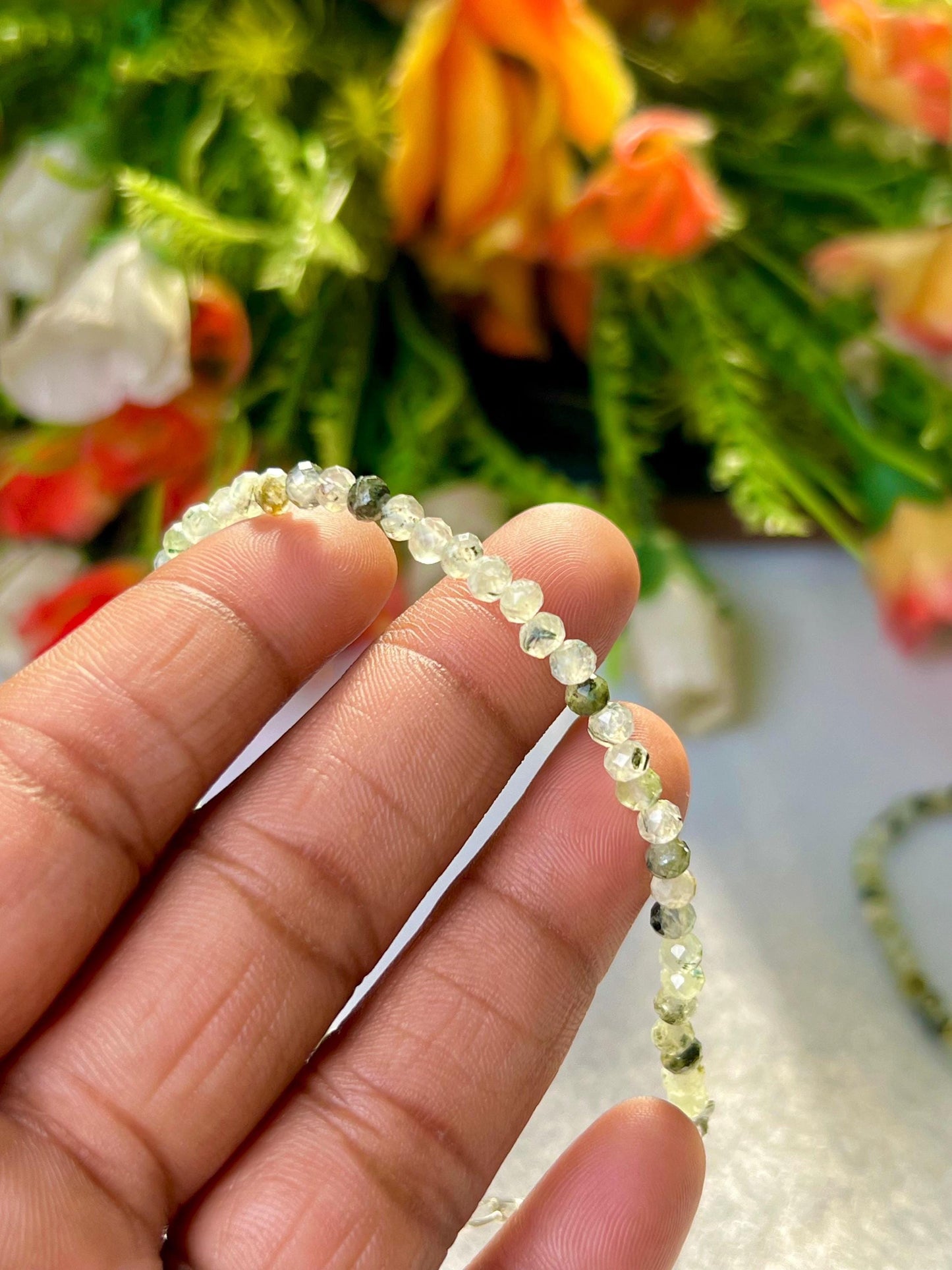 2 MM Prehnite Stone Bracelet l Stretchable Bracelet l Unisex Bracelet