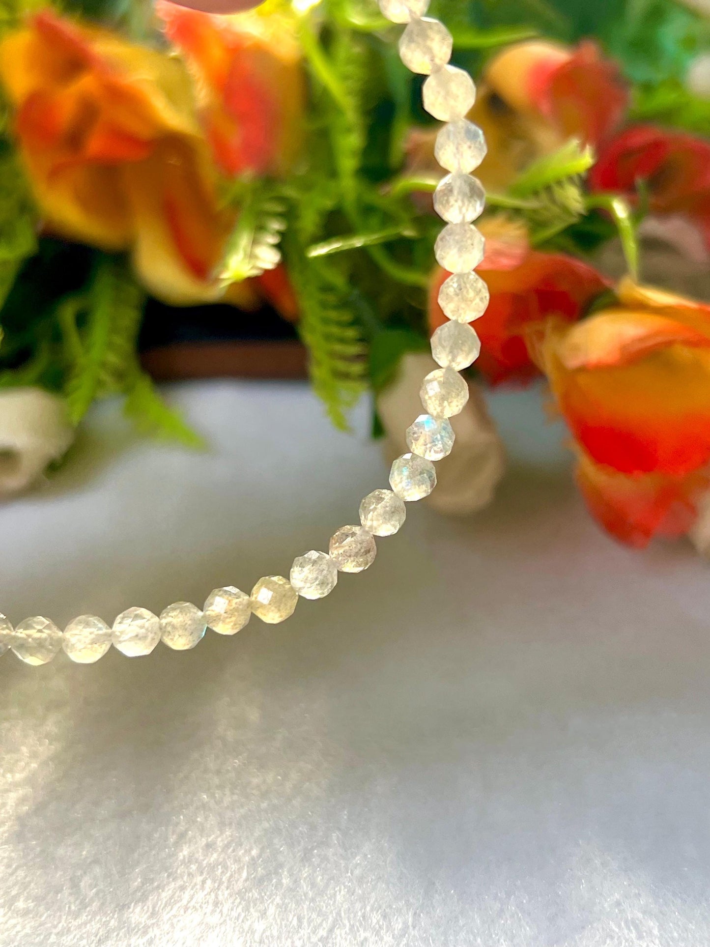 4 MM Delicate Labradorite Cutting Stone Minimalist Bracelet Dainty Bracelet Fit for 6 Inch to 7.5 Inch Wrist