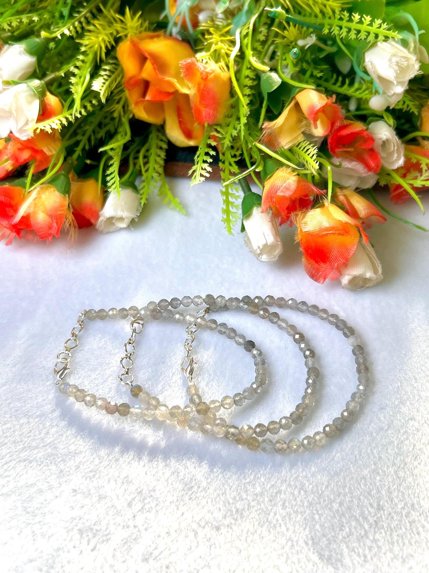 4 MM Delicate Labradorite Cutting Stone Minimalist Bracelet Dainty Bracelet Fit for 6 Inch to 7.5 Inch Wrist