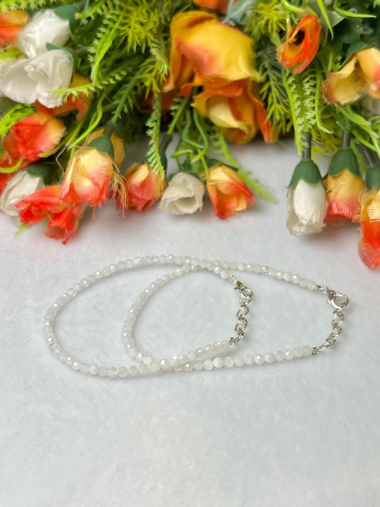 2 MM Delicate Rainbow Moonstone Cutting Stone Minimalist Bracelet Dainty Bracelet Fit for 6 Inch to 7.5 Inch Wrist