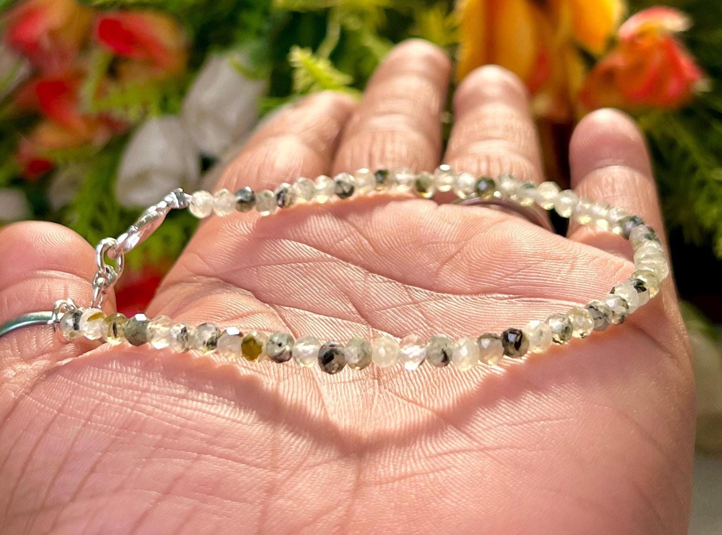 2 MM Prehnite Stone Bracelet l Stretchable Bracelet l Unisex Bracelet