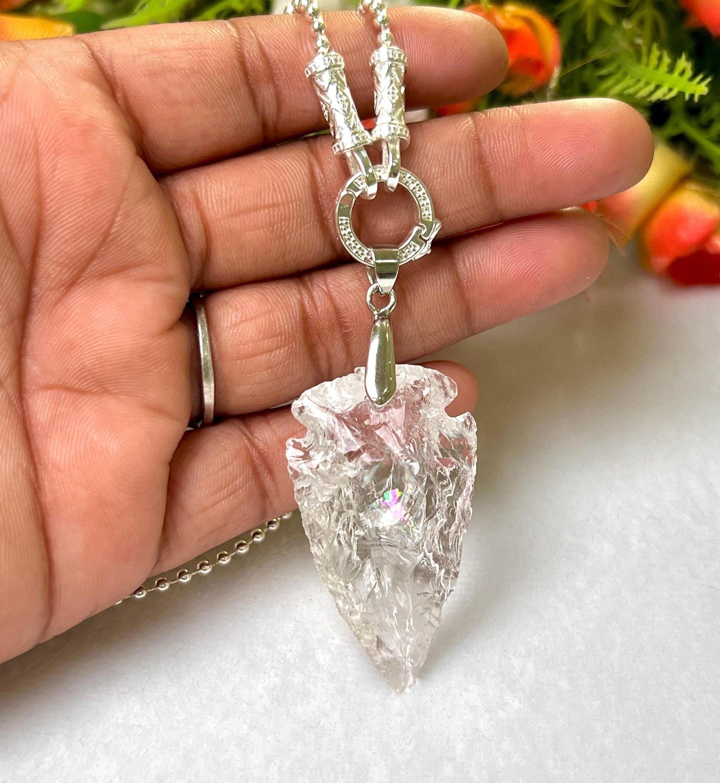 Satyaloka Azeztulite Stone Crystal Arrowhead Necklace for Women Silver Chain Necklace, Crystal Jewelry, Mothers Day Gift (Free Velvet Pouch)