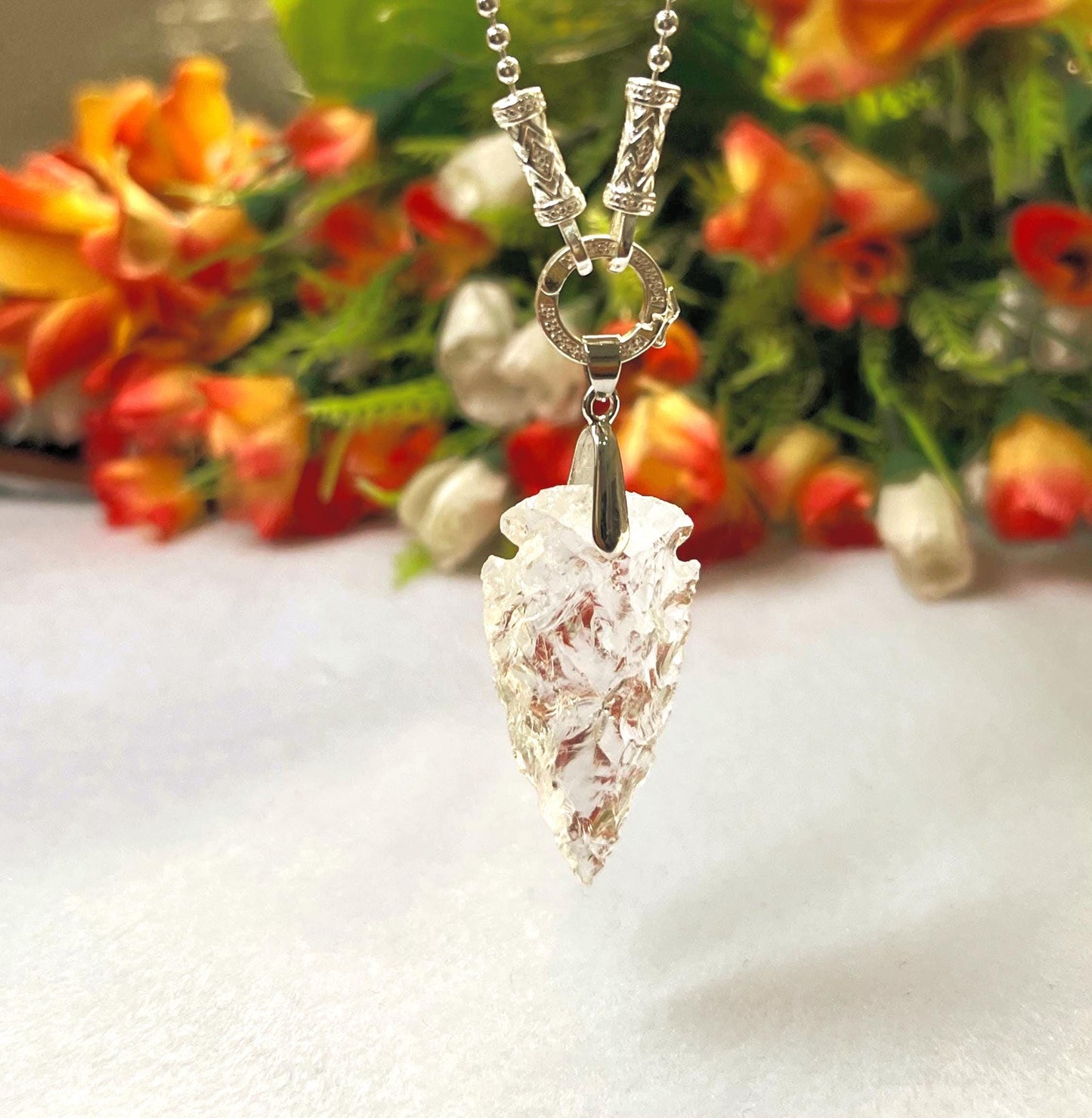 Satyaloka Azeztulite Stone Crystal Arrowhead Necklace for Women Silver Chain Necklace, Crystal Jewelry, Mothers Day Gift (Free Velvet Pouch)
