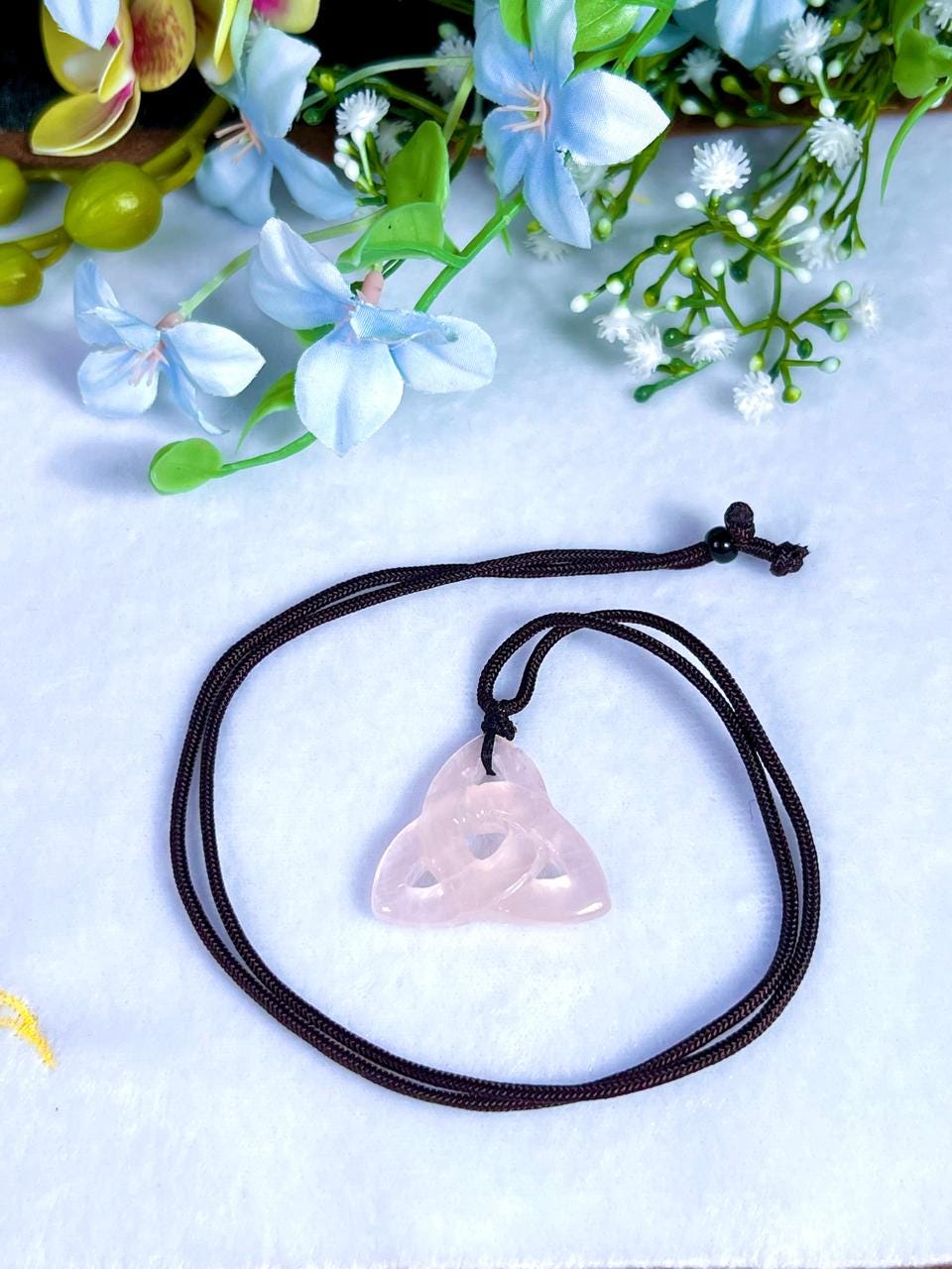 Celtic Trinity Knot Rose Quartz Stone Triquetra Knot Rose Quartz Stone With Long Cord