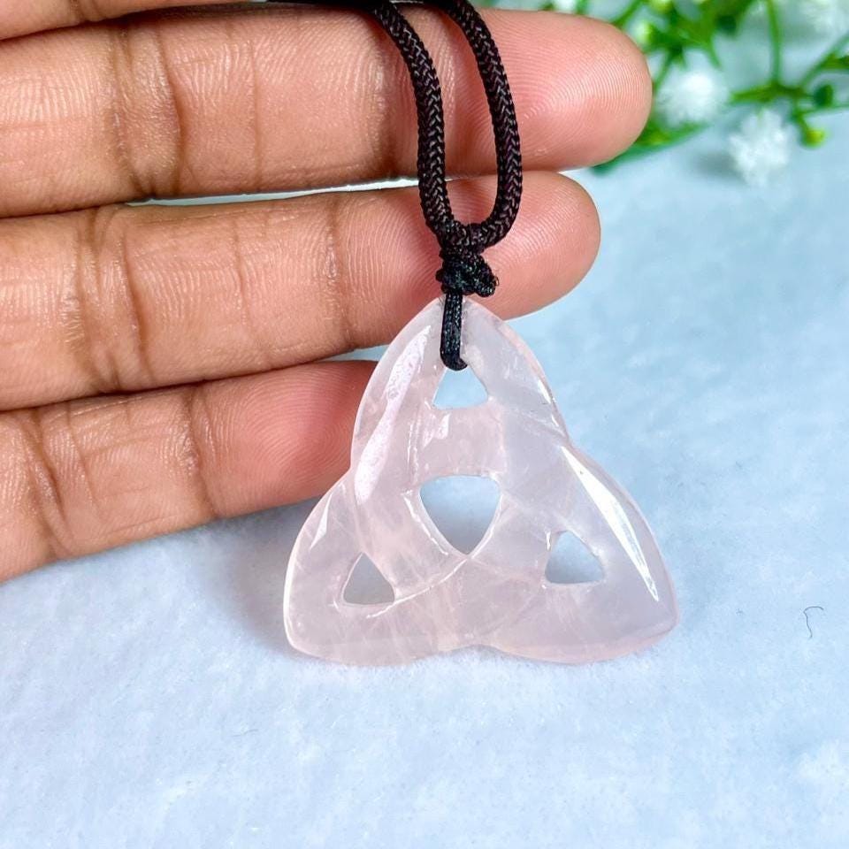 Celtic Trinity Knot Rose Quartz Stone Triquetra Knot Rose Quartz Stone With Long Cord