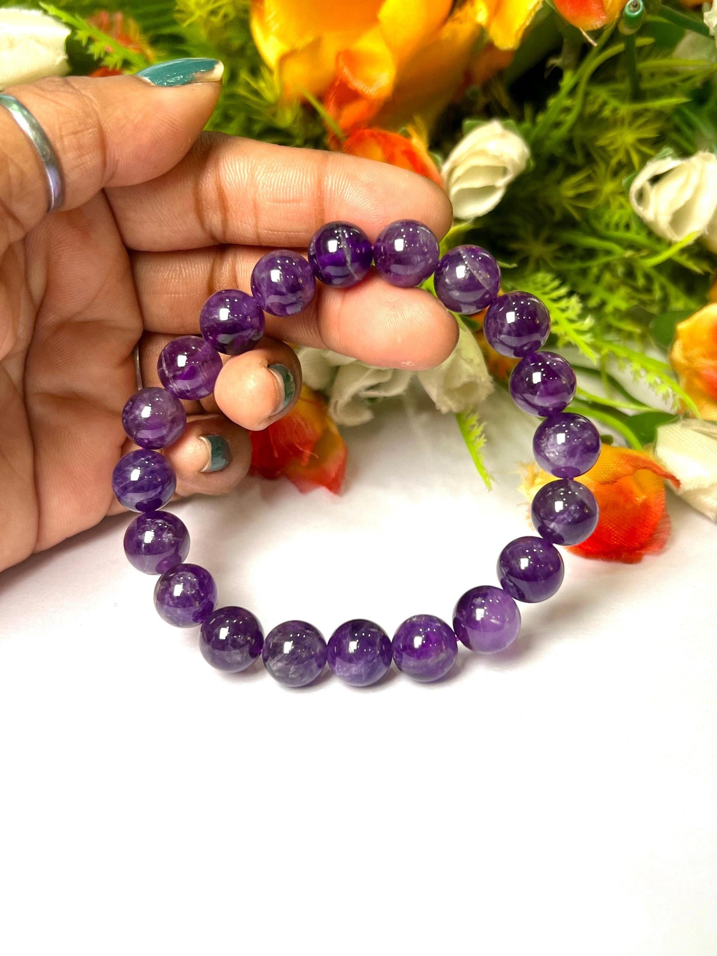10 MM Amethyst Stone Bracelet l Stretchable Bracelet l Unisex Bracelet