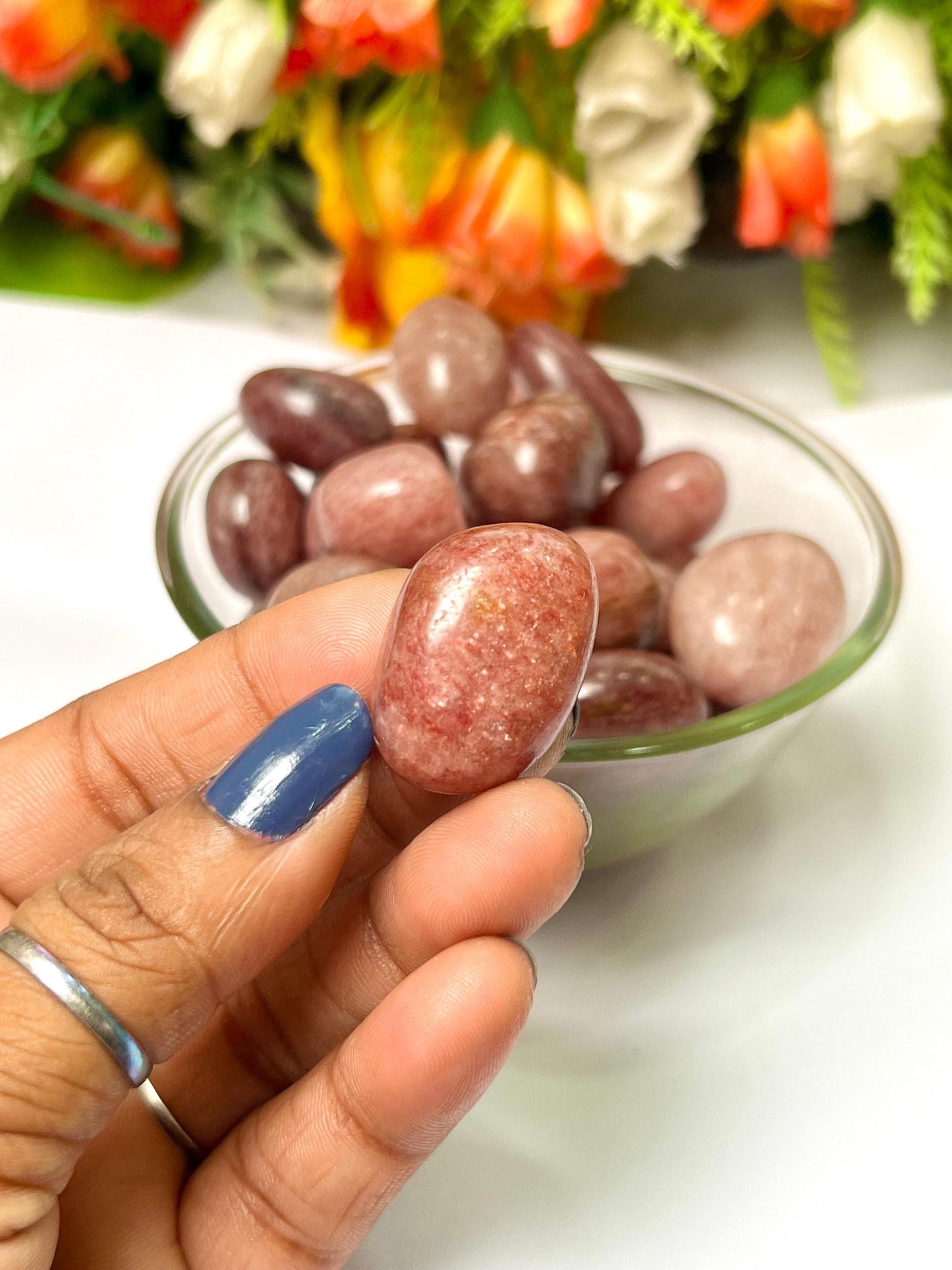 Pink Strawberry Quartz Stone Tumbled Stone - Spiritual Stone -Healing Crystals in pack sizes of 1,3,5, and 10 Pieces Quality AAAAA +++++