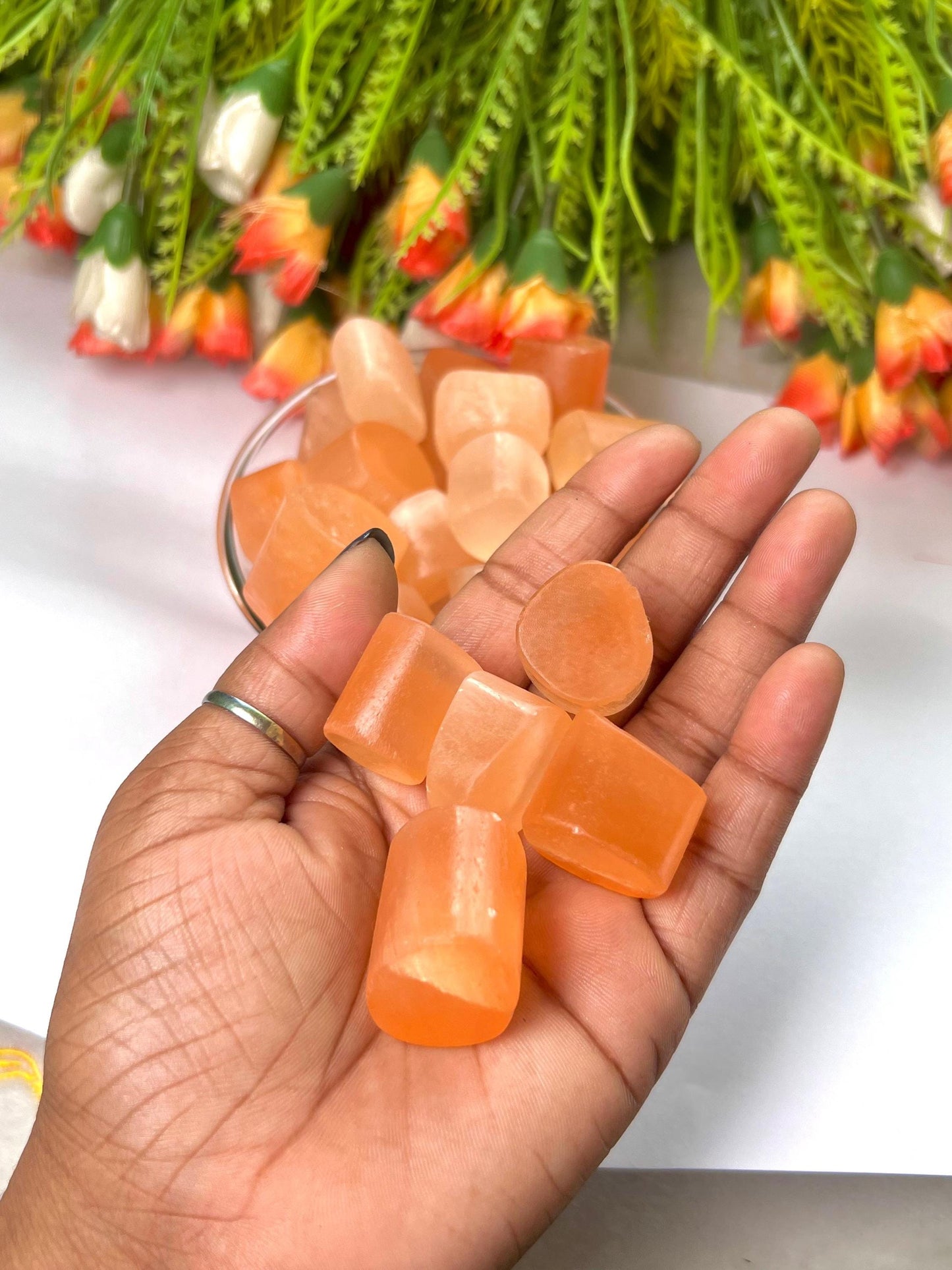 Orange Selenite Stone Tumbled Stone - Spiritual Stone -Healing Crystals in pack sizes of 1,3,5, and 10 Pieces Quality AAAAA +++++