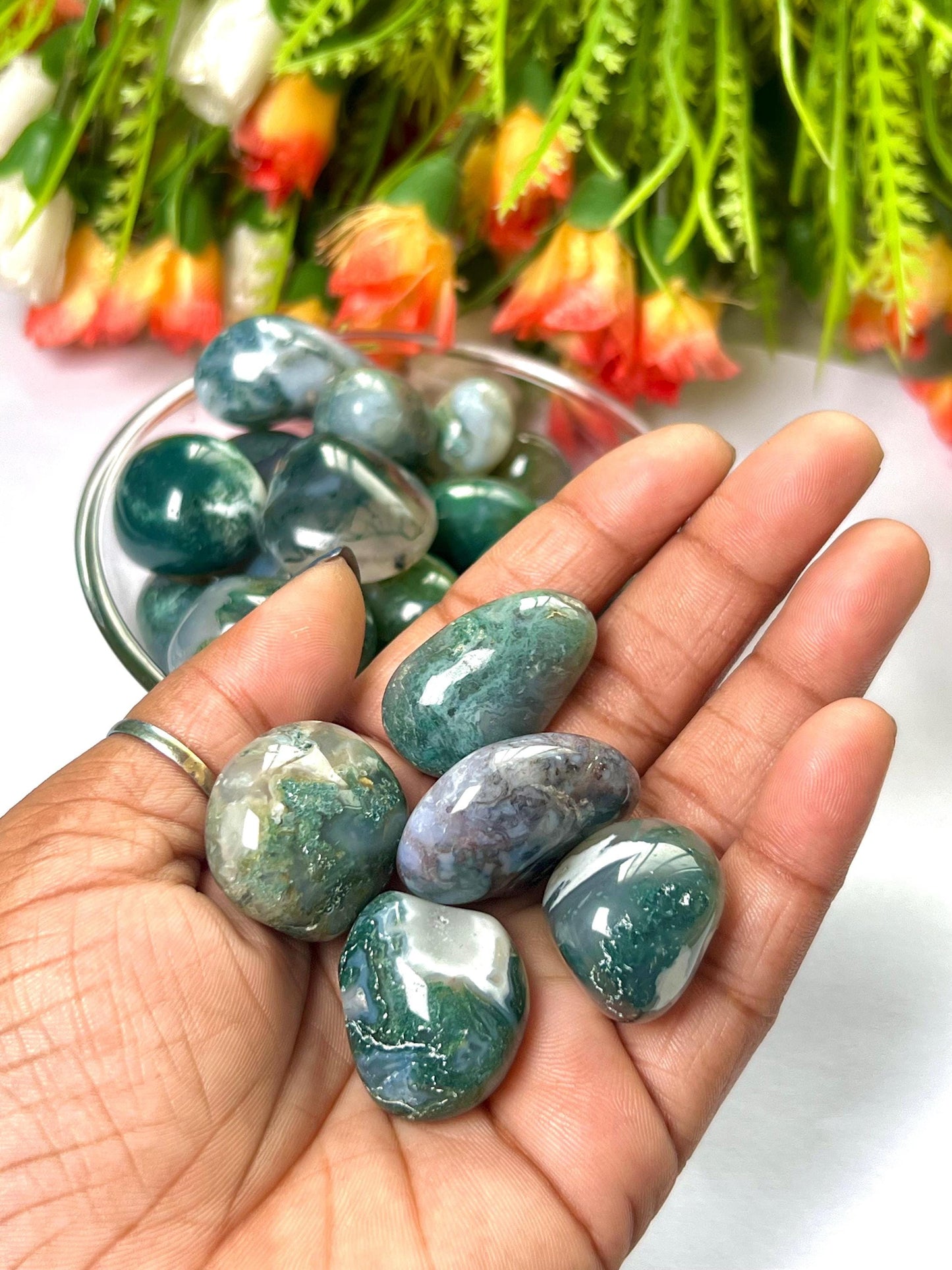 Moss Agate Stone Tumbled Stone - Spiritual Stone -Healing Crystals in pack sizes of 1,3,5, and 10 Pieces Quality AAAAA +++++