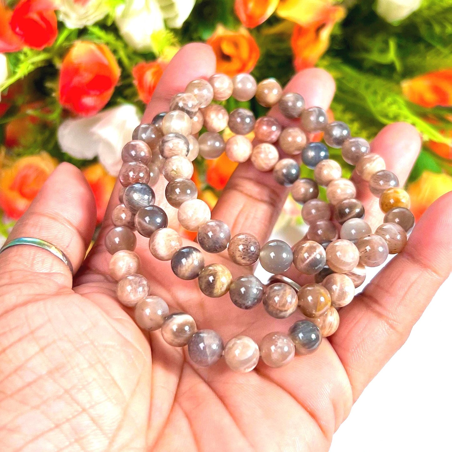 Black Moonstone Stone Bracelet l Stretchable Bracelet l Unisex Bracelet l 8 MM Bracelet AAA+++