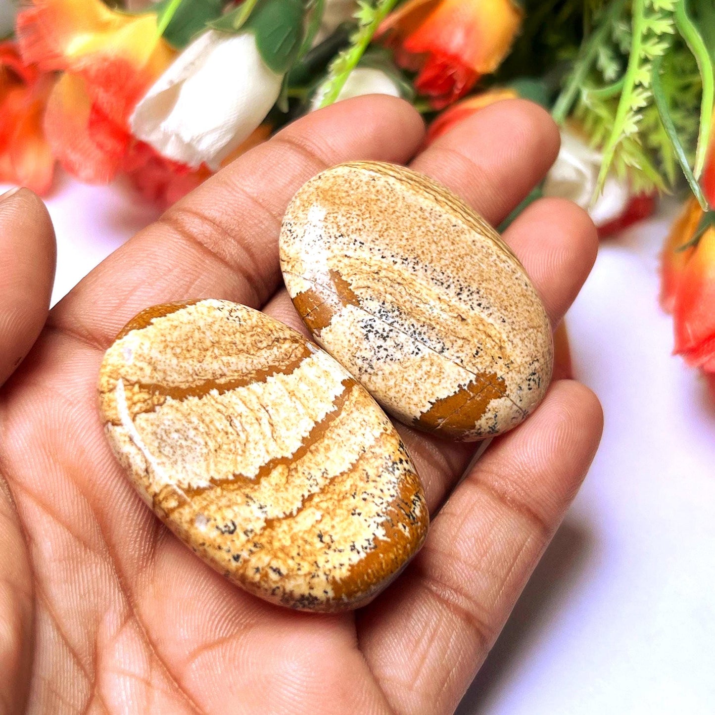 Picture Jasper Stone Worry Stone – Crystal Worry Stone – Pocket Stone – Healing Crystal - 4cmx3cm Thumb Stone One (1) Piece
