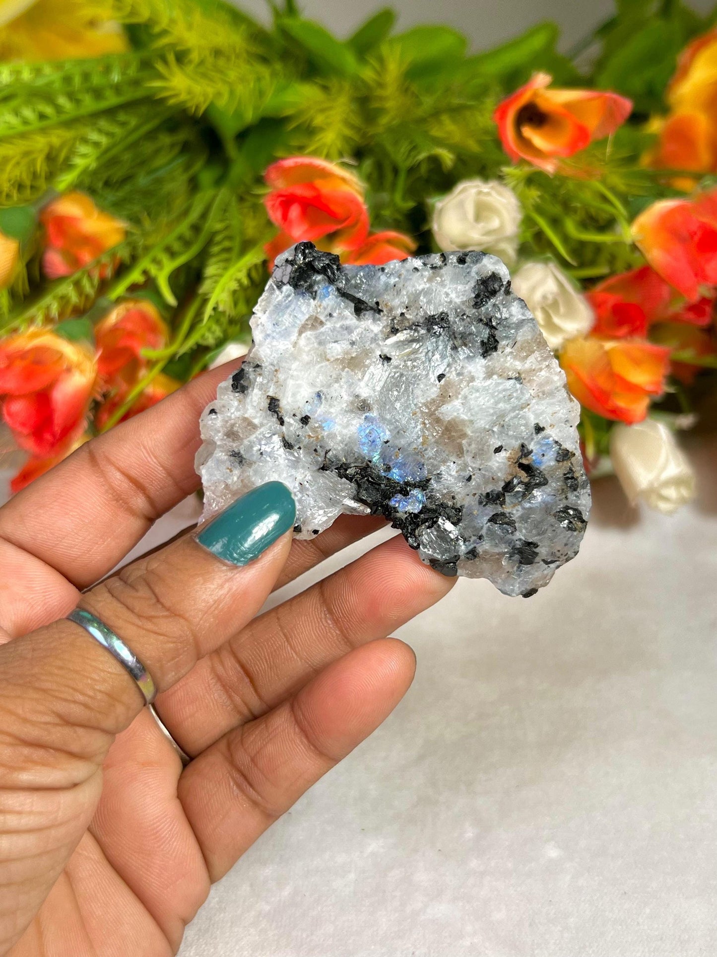 Premium White Rainbow Moonstone Crystal Natural Rough Stone with Beautiful Rainbow 69 Gram