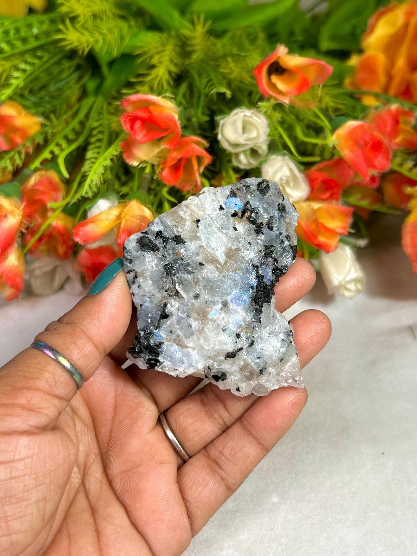 Premium White Rainbow Moonstone Crystal Natural Rough Stone with Beautiful Rainbow 69 Gram